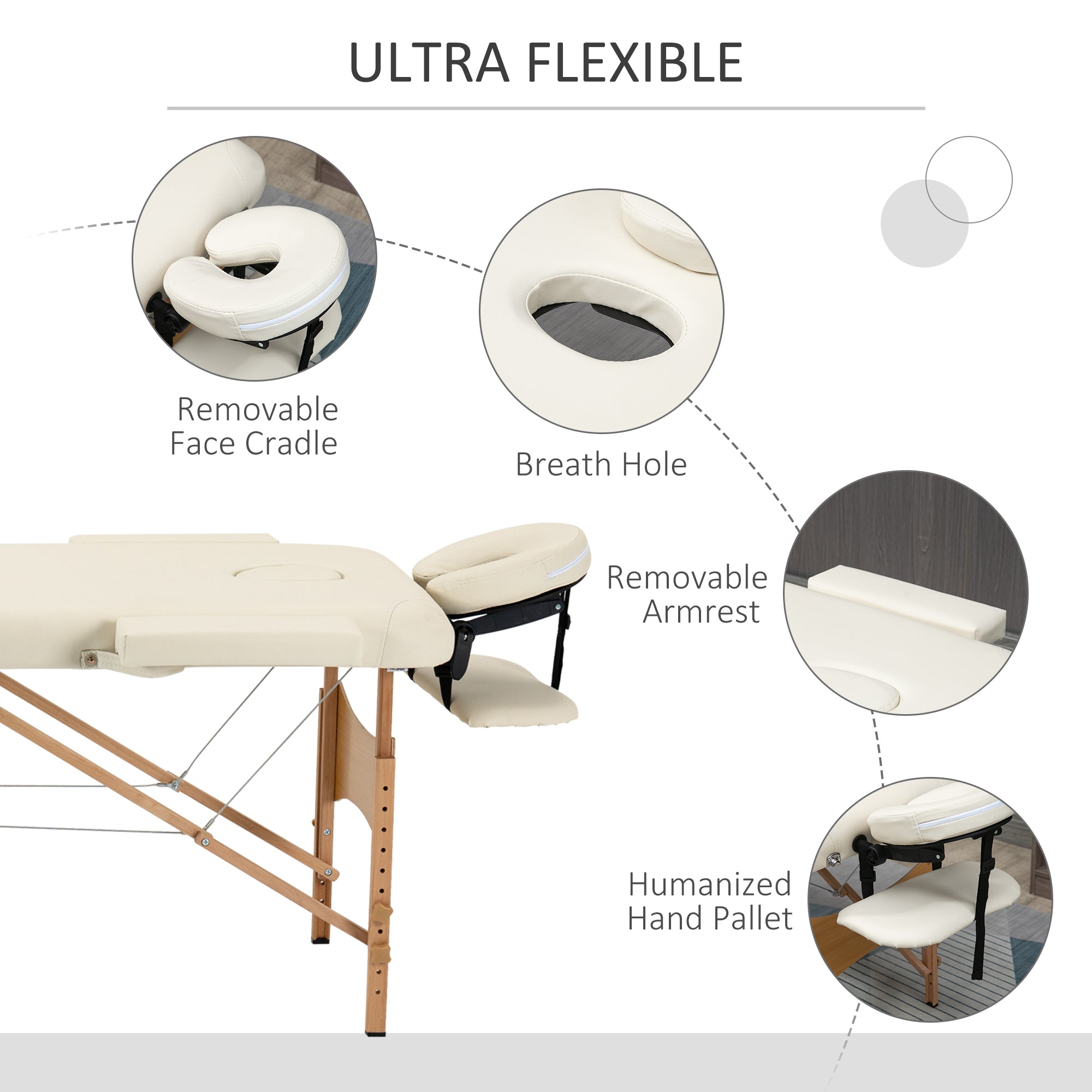 Portable Massage Table / Bed with Wooden Frame - Cream HOMCOM