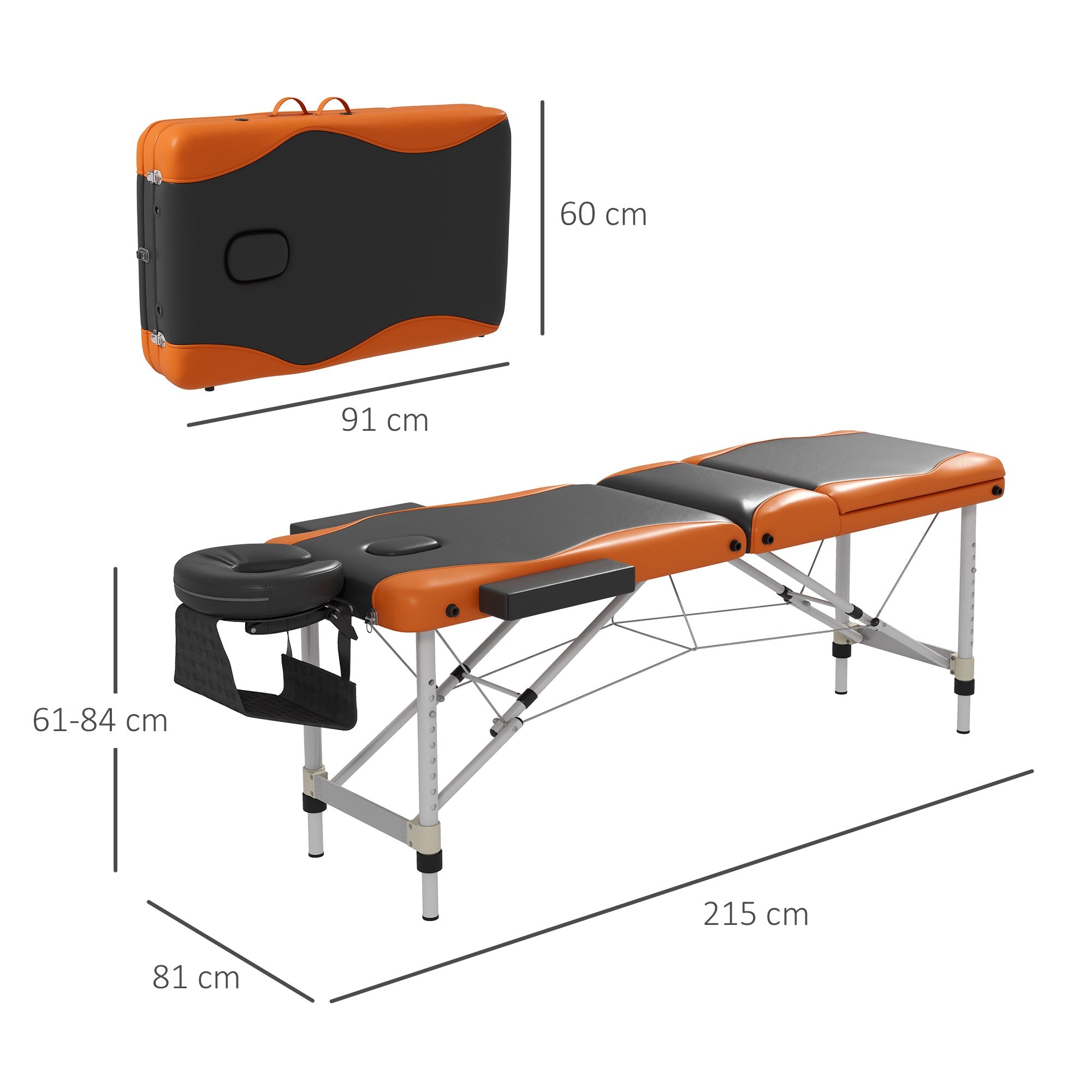 Foldable Portable Massage Table / Bed with Lifting Backrest -  Black and Orange HOMCOM
