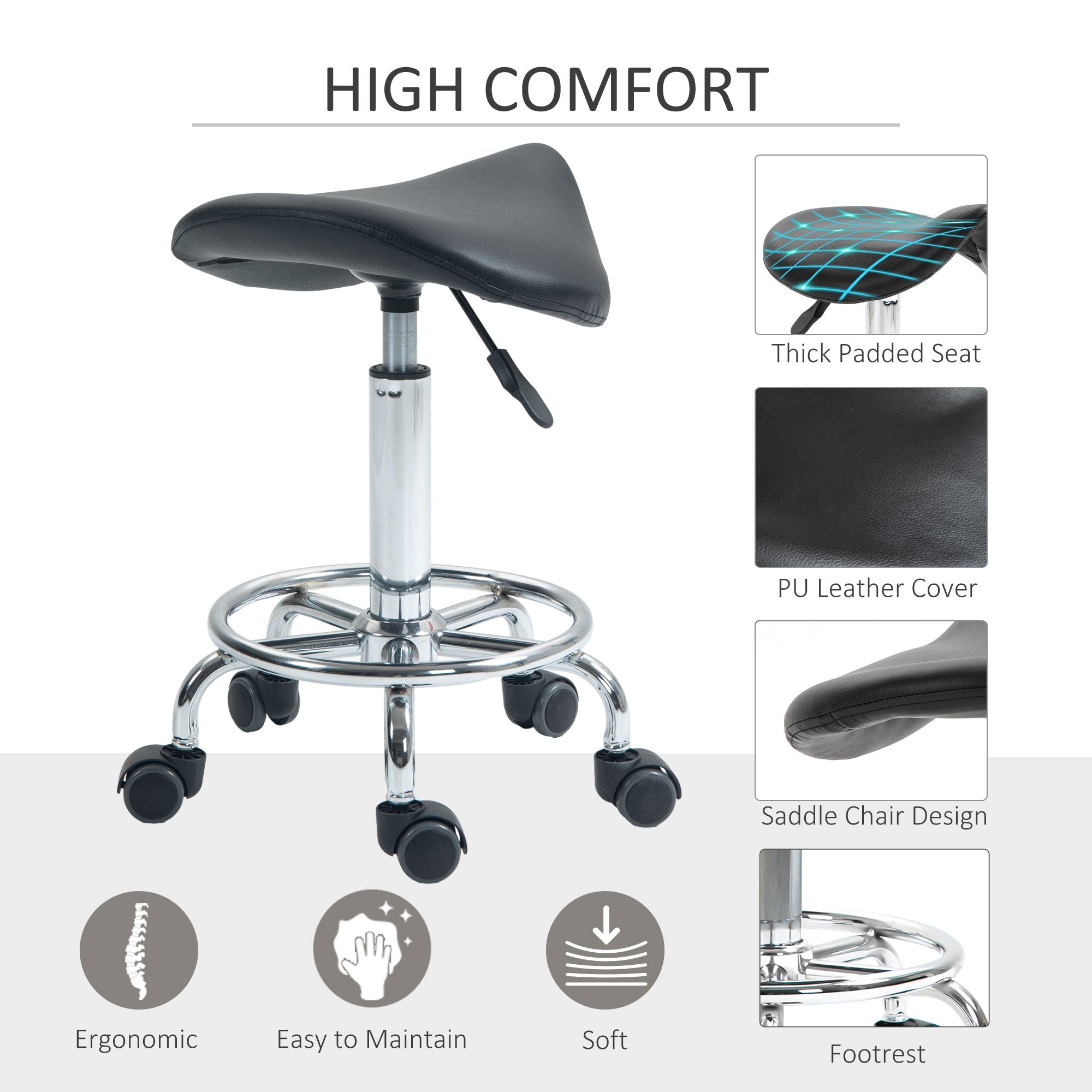Salon Saddle Stool - Black HOMCOM