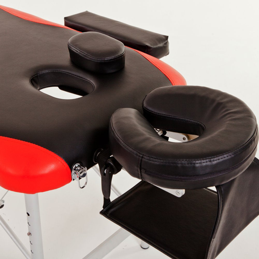 Portable Aluminium Massage Table with Lifting Backrest and Carrying Bag - Black and Red Titbit