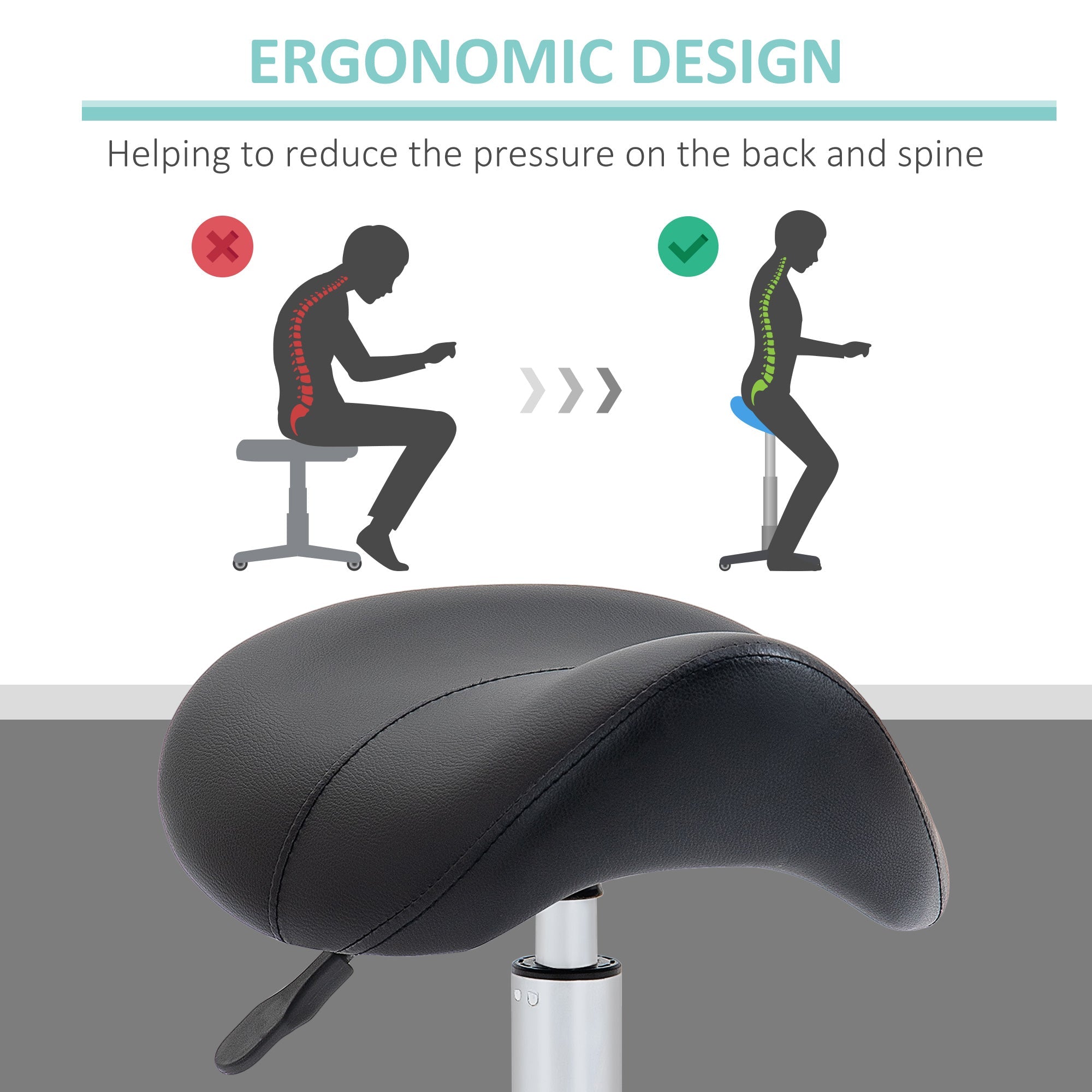 Cosmetic Saddle Stool with 360° Rotate  - Black HOMCOM