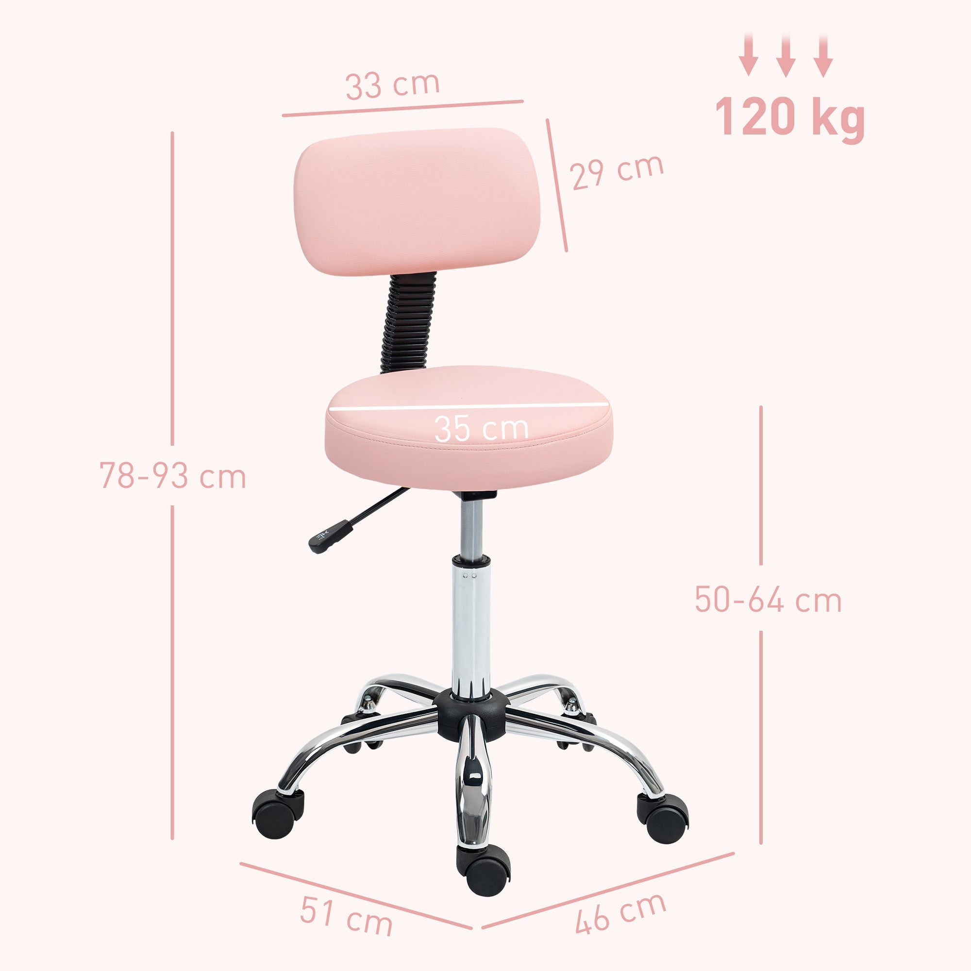 360° Swivel Seat Salon Stool - Pink HOMCOM