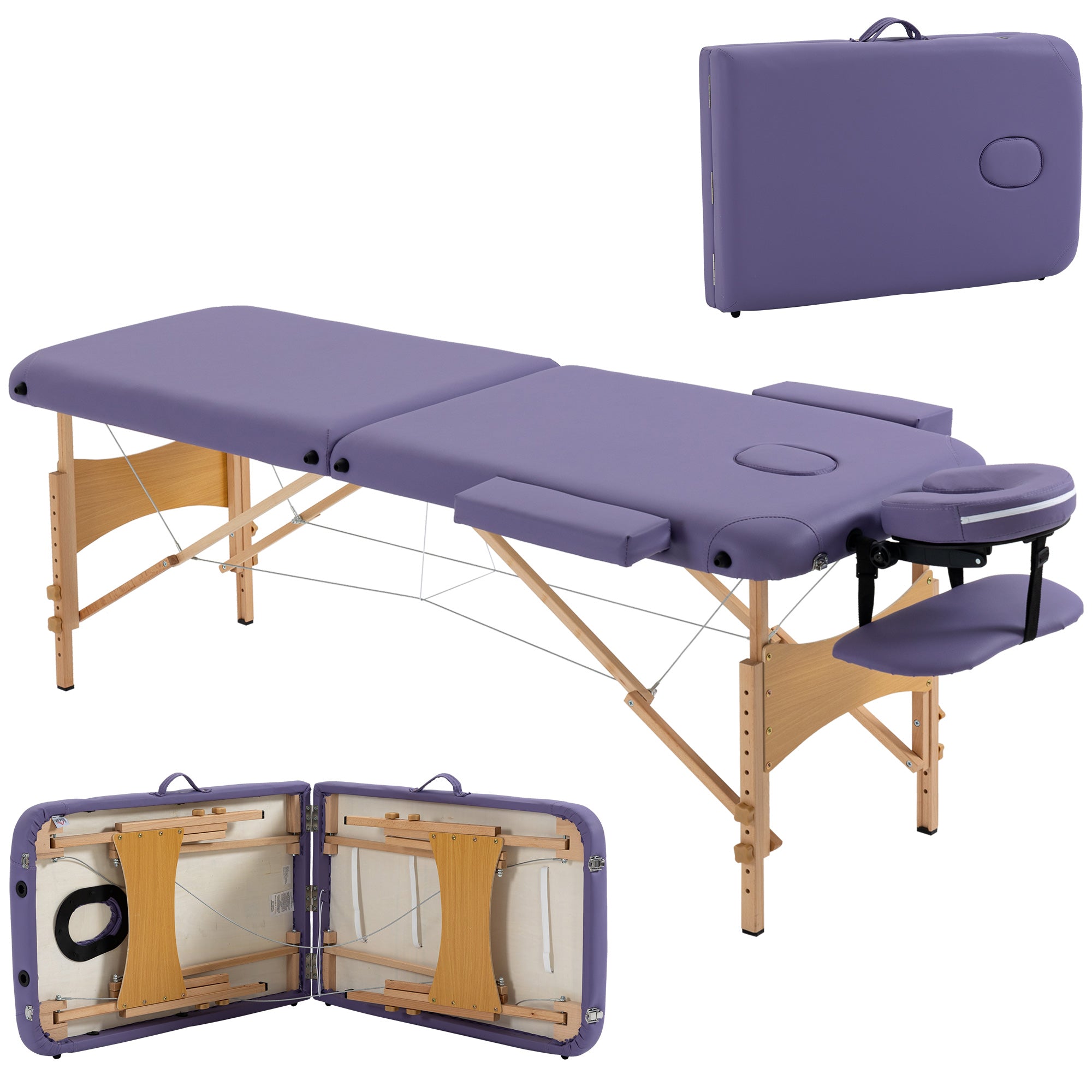 Folding Portable Massage Table / Bed with Wooden Frame - Purple HOMCOM