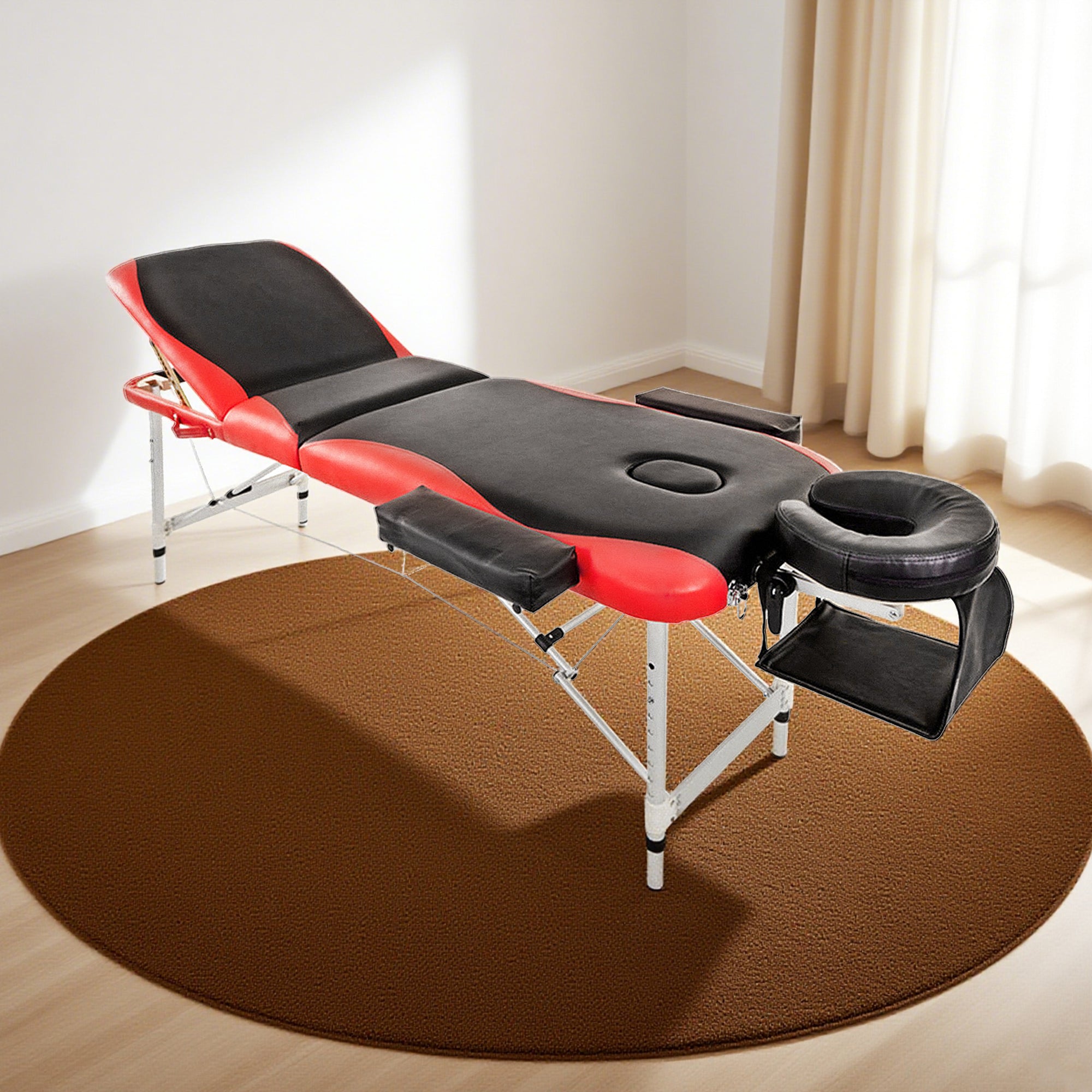 Portable Aluminium Massage Table with Lifting Backrest and Carrying Bag - Black and Red Titbit