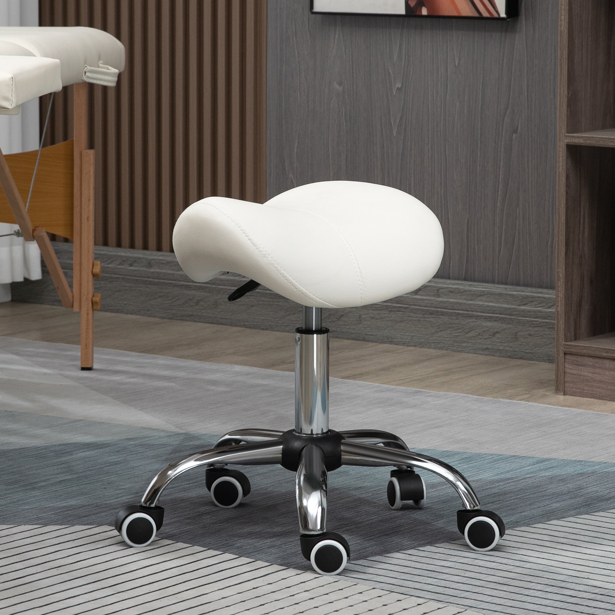 Cosmetic Saddle Stool with 360° Rotate - White HOMCOM