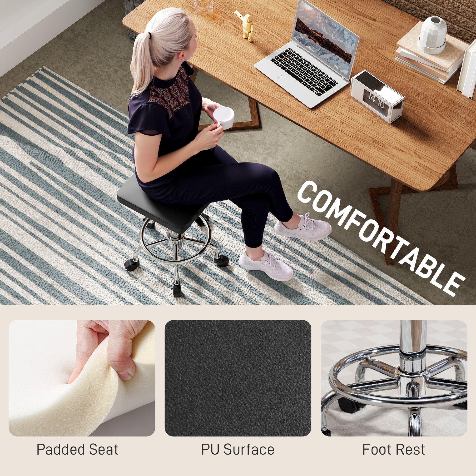 Padded Salon Stool - Black HOMCOM