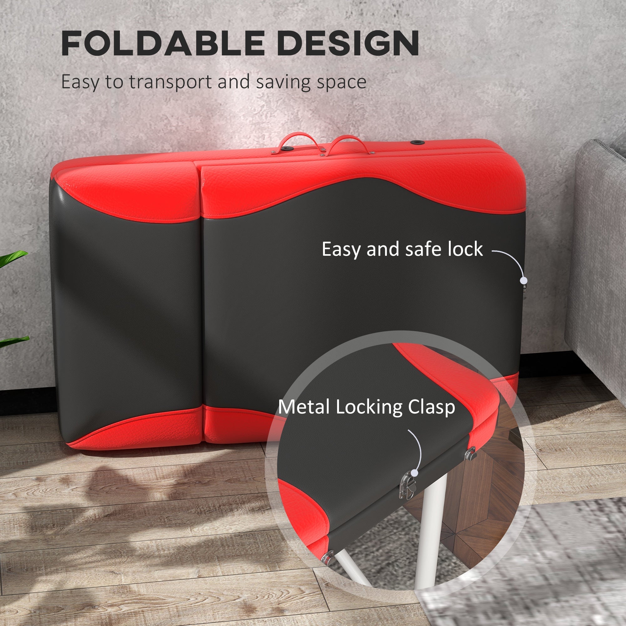 Extra Wide Foldable Portable Massage Table / Bed with Lifting Backrest - Black and Red HOMCOM