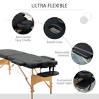 Folding Portable Massage Table / Bed with Wooden Frame - Black HOMCOM
