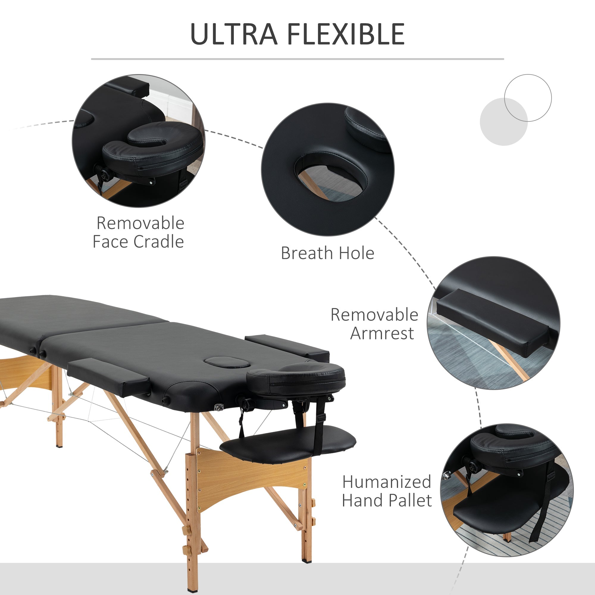 Folding Portable Massage Table / Bed with Wooden Frame - Black HOMCOM