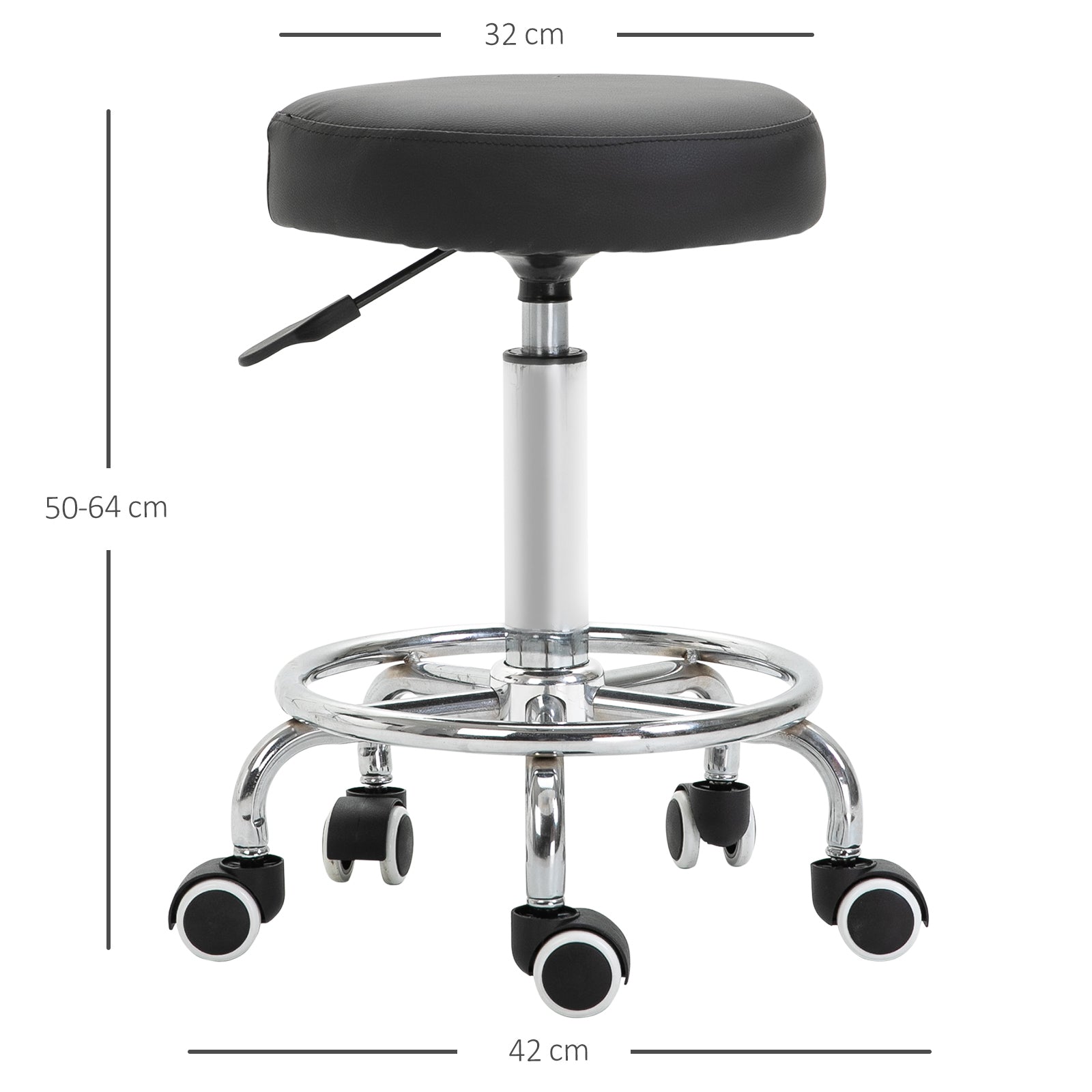 Round Rolling Stool for Salon, Massage, Spa, Home - Black Vinsetto