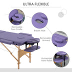 Folding Portable Massage Table / Bed with Wooden Frame - Purple HOMCOM