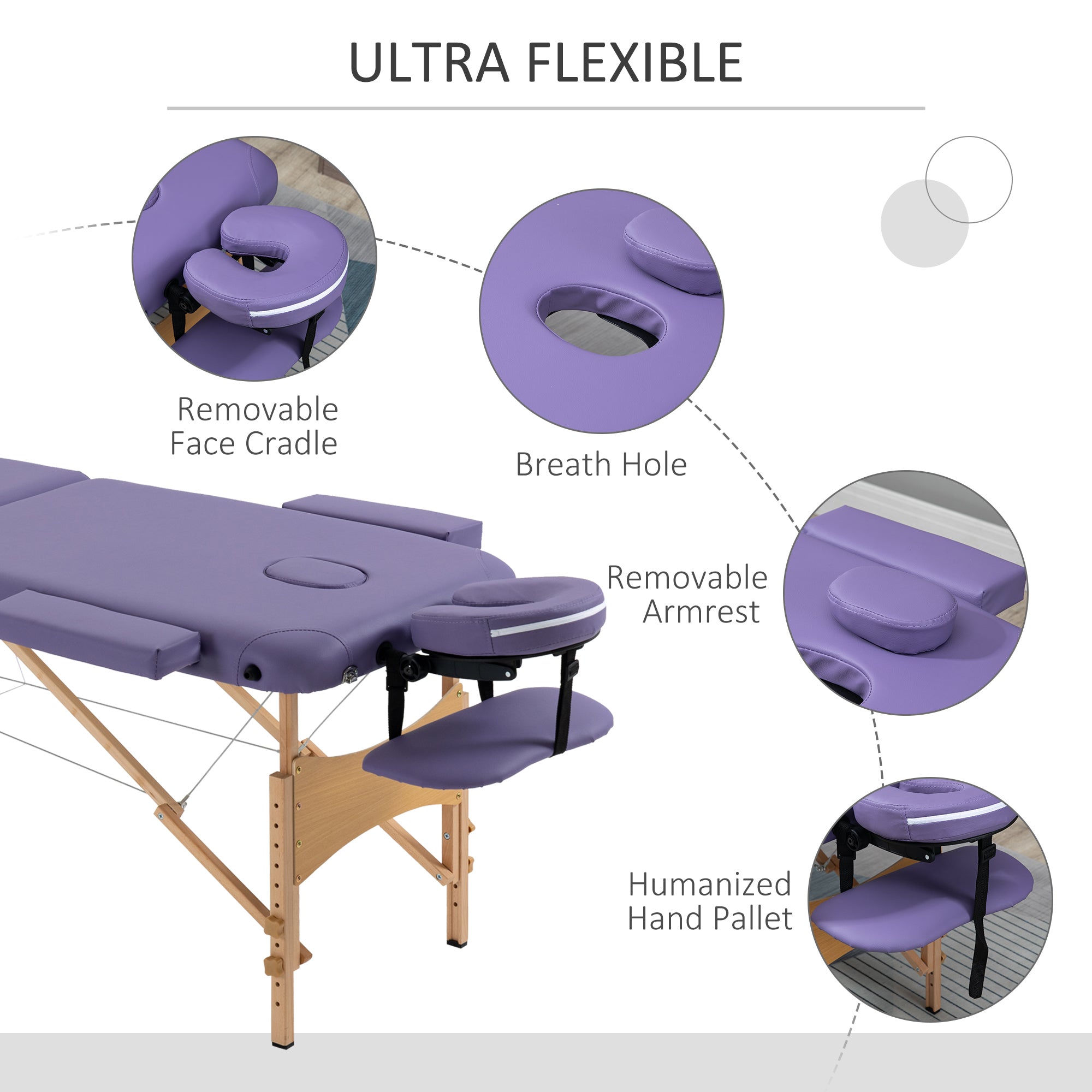Folding Portable Massage Table / Bed with Wooden Frame - Purple HOMCOM
