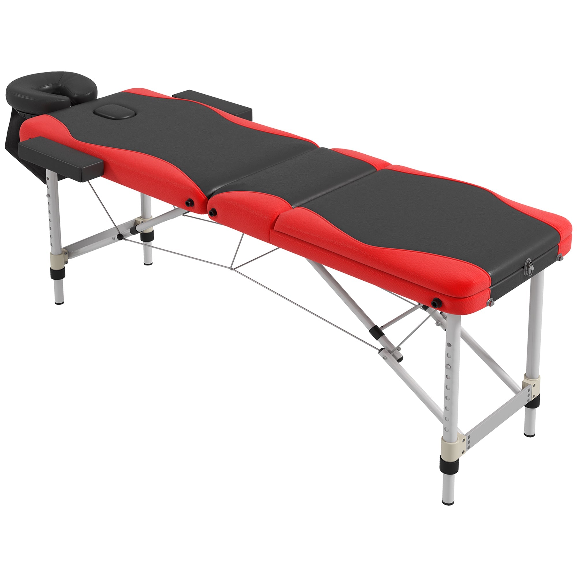 Extra Wide Foldable Portable Massage Table / Bed with Lifting Backrest - Black and Red HOMCOM