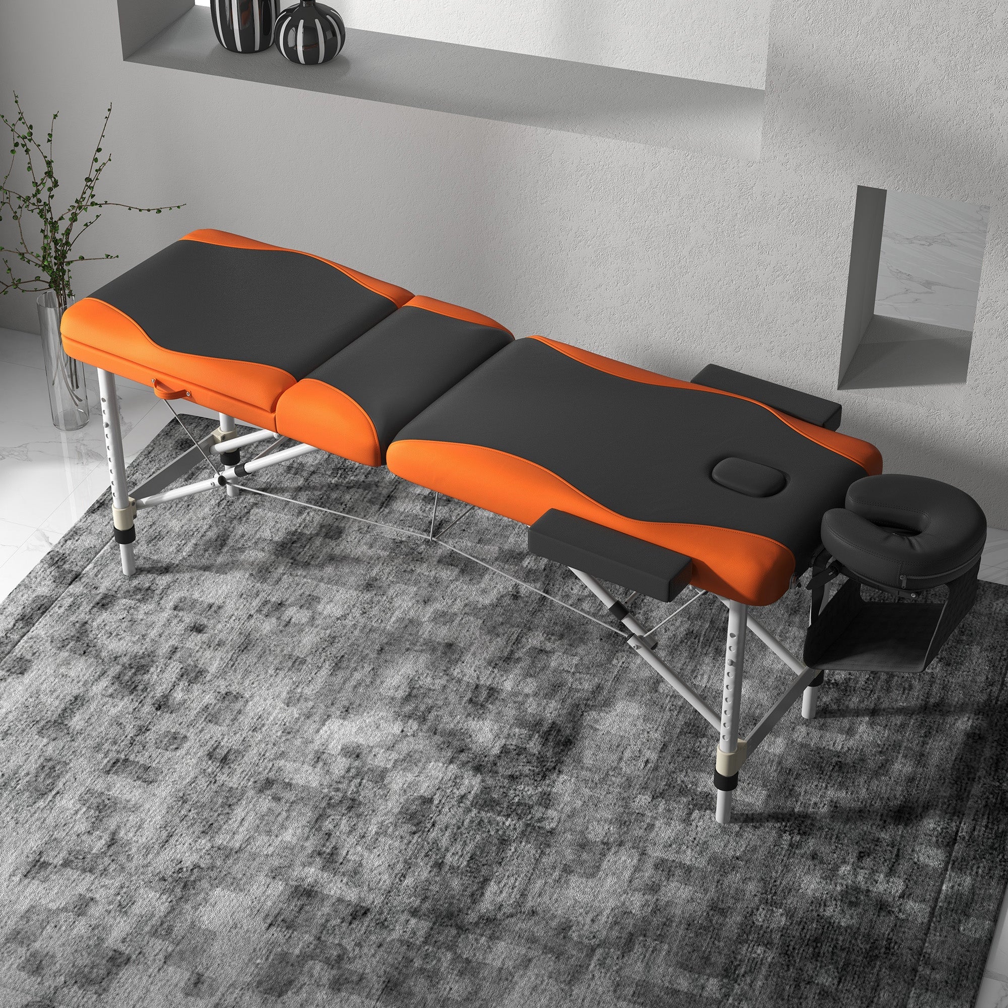 Foldable Portable Massage Table / Bed with Lifting Backrest -  Black and Orange HOMCOM