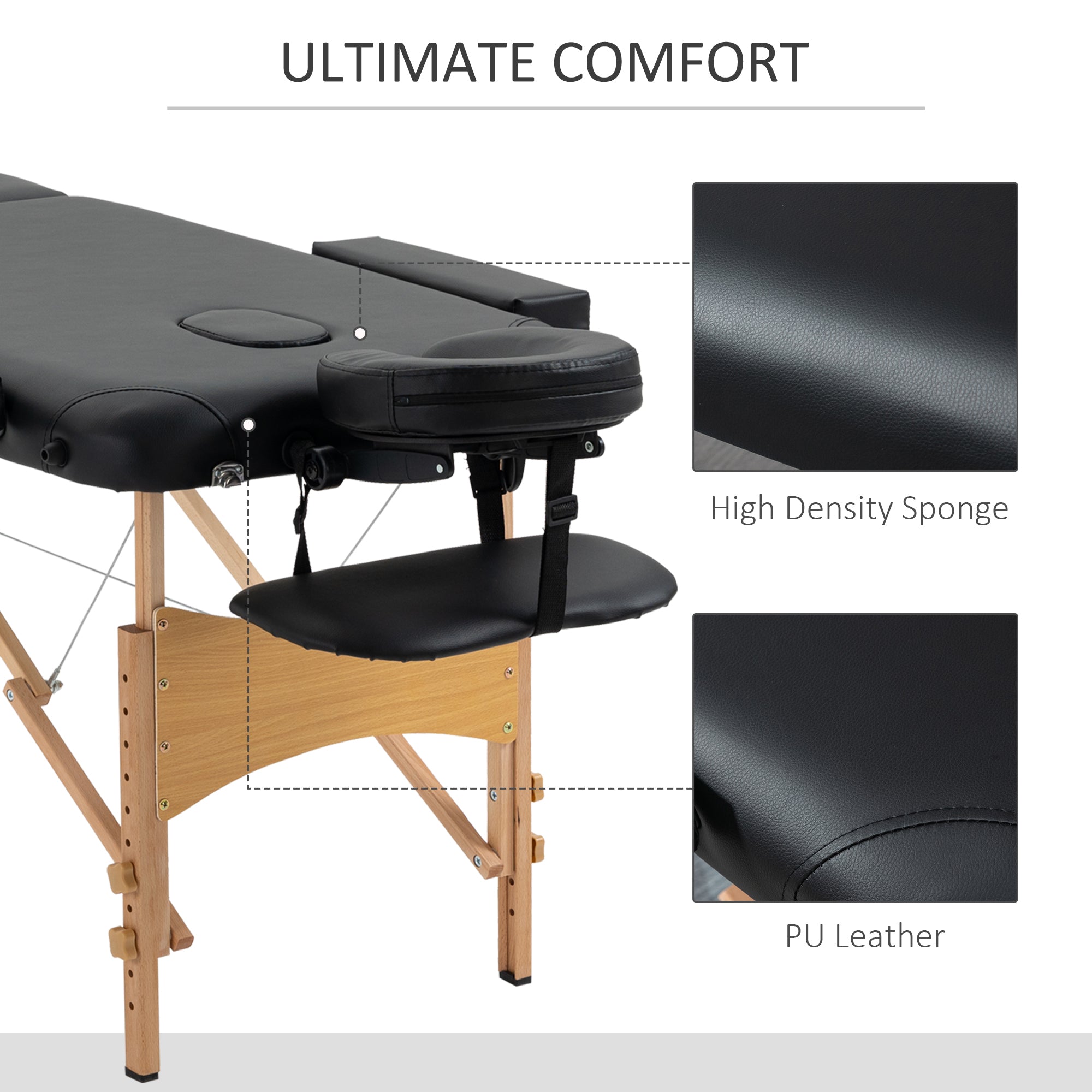 Folding Portable Massage Table / Bed with Wooden Frame - Black HOMCOM