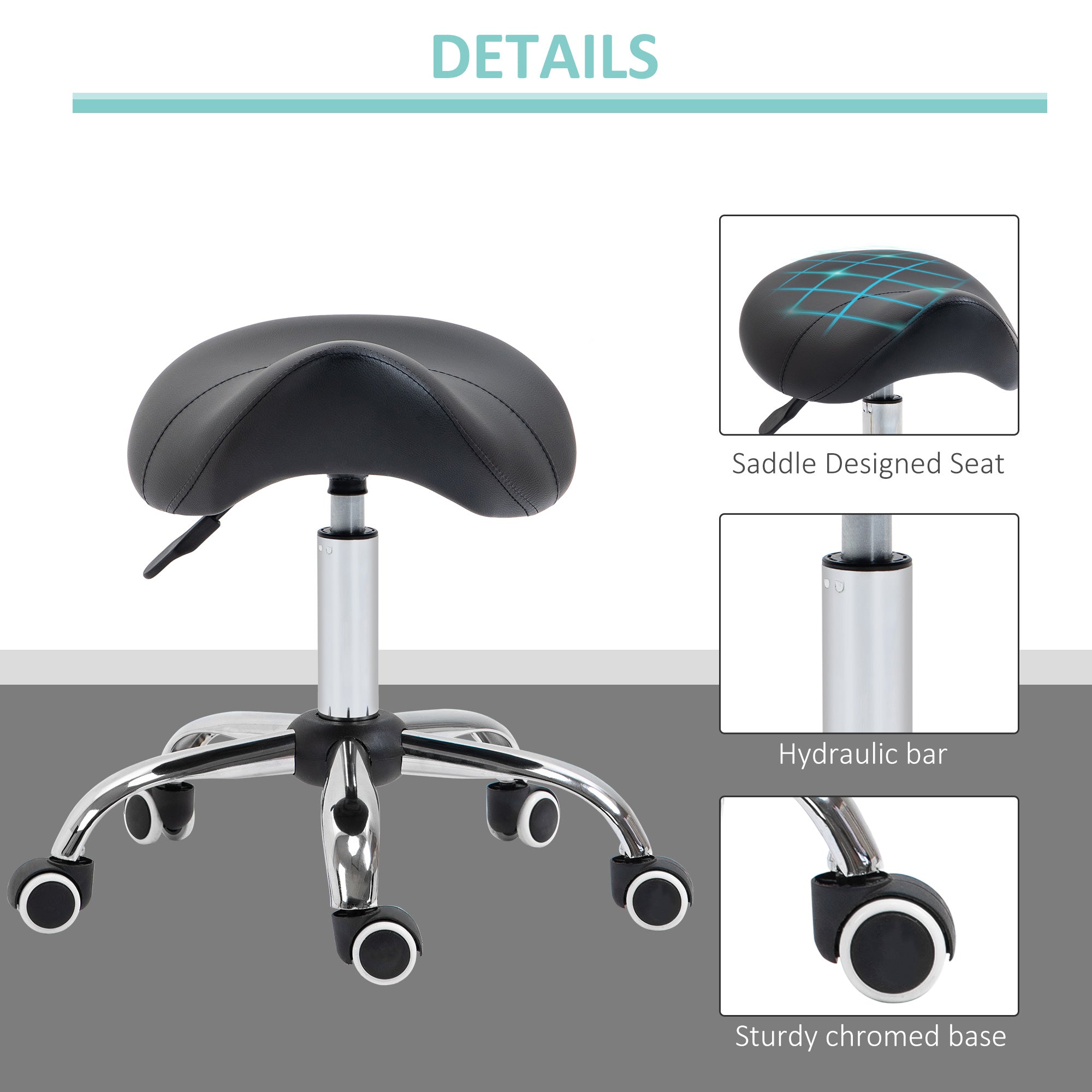 Cosmetic Saddle Stool with 360° Rotate  - Black HOMCOM