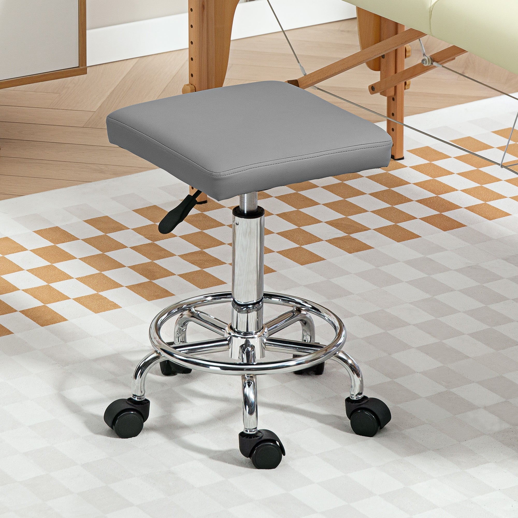 Faux Leather Padded Salon Stool - Grey HOMCOM