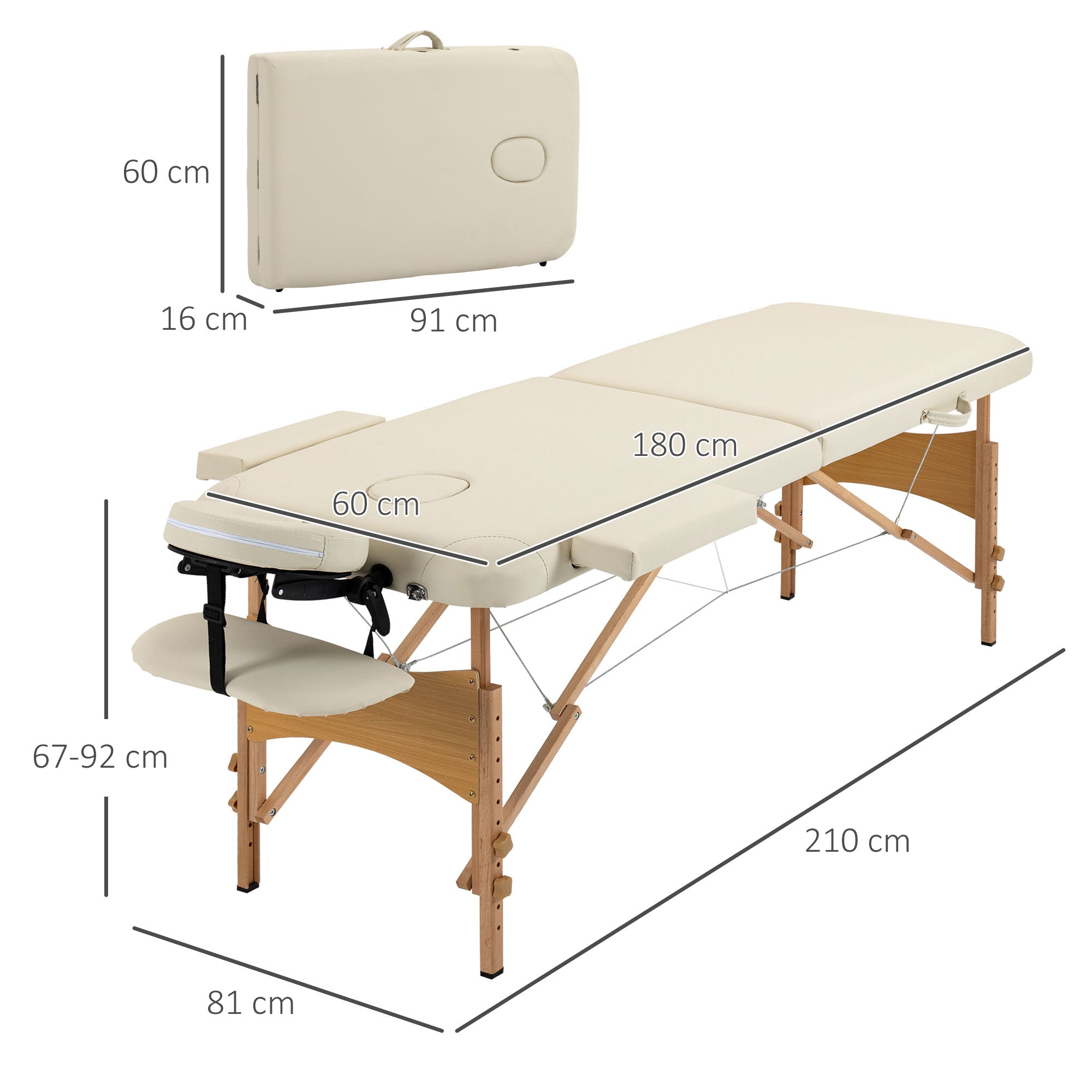 Portable Massage Table / Bed with Wooden Frame - Cream HOMCOM