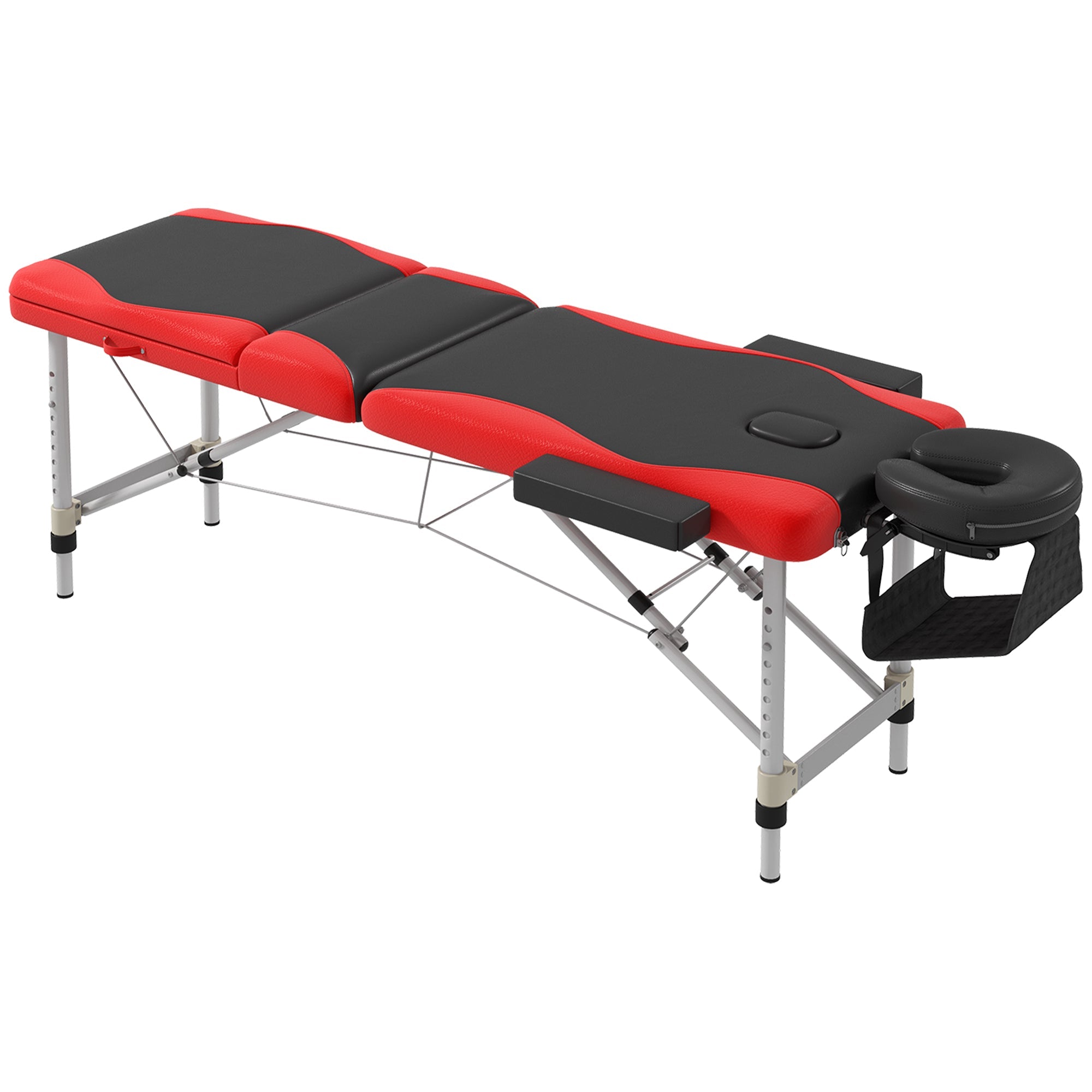 Extra Wide Foldable Portable Massage Table / Bed with Lifting Backrest - Black and Red HOMCOM