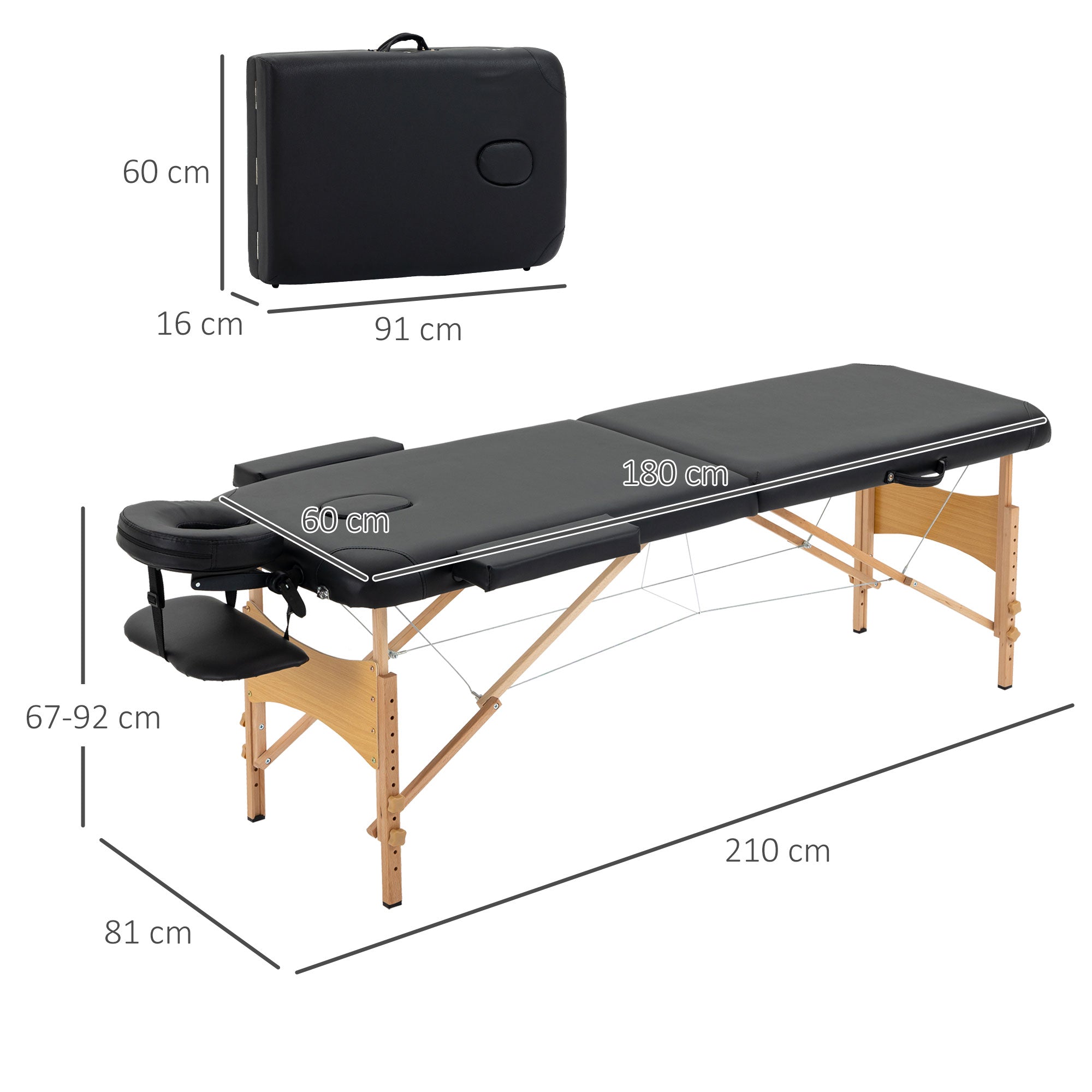 Folding Portable Massage Table / Bed with Wooden Frame - Black HOMCOM