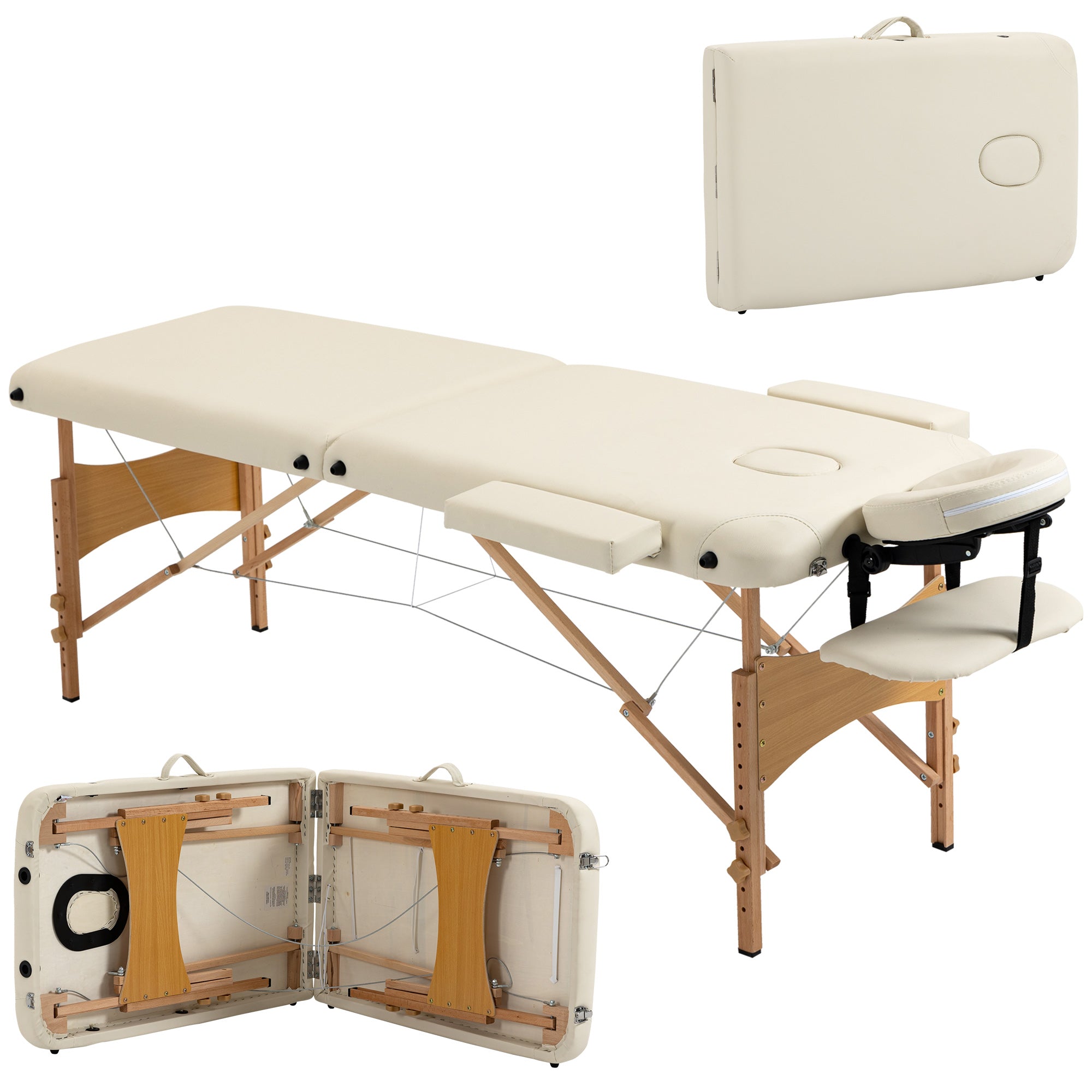 Portable Massage Table / Bed with Wooden Frame - Cream HOMCOM