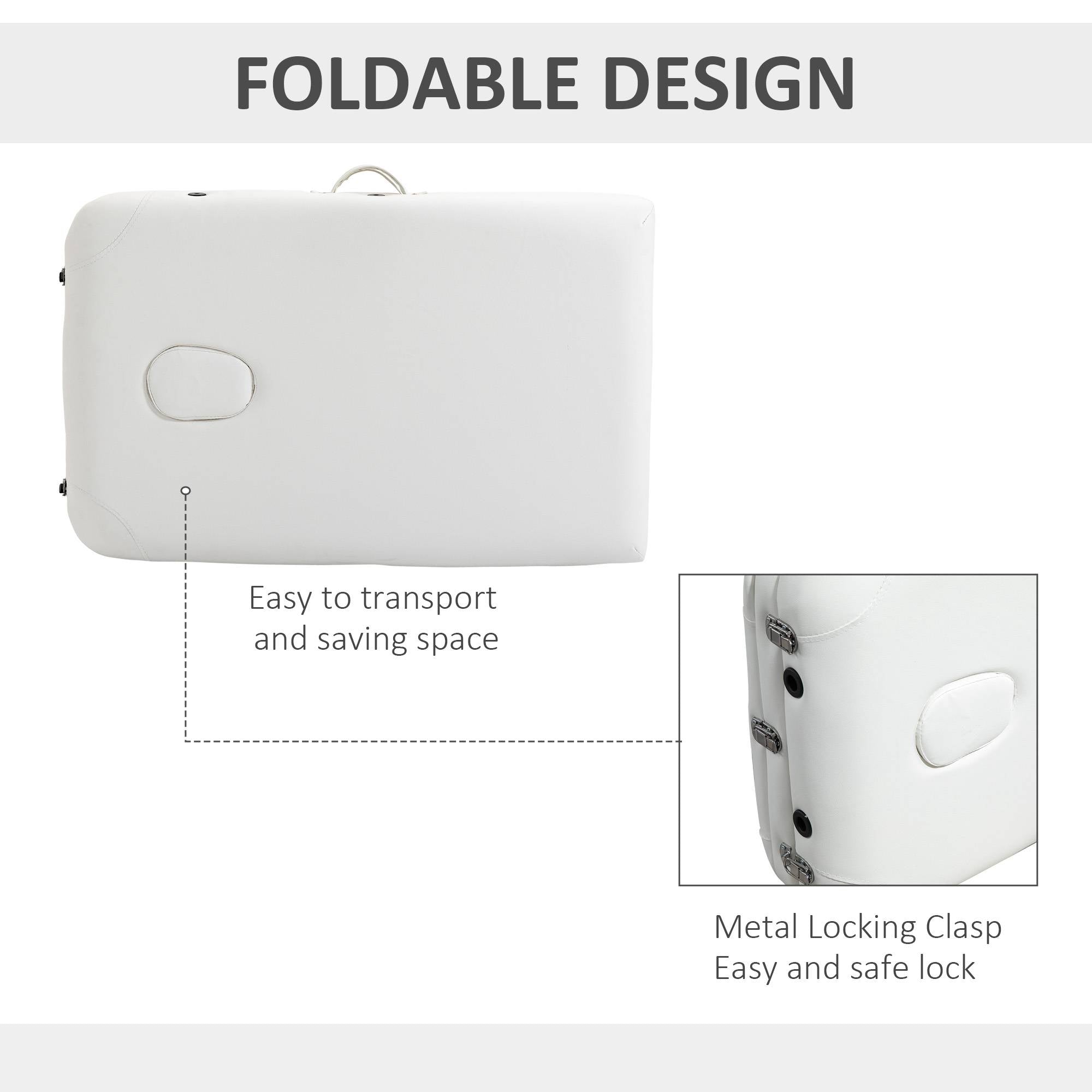 Portable Foldable Massage Table / Bed with Lifting Backrest and Carry Bag - 81 cm Width - White HOMCOM