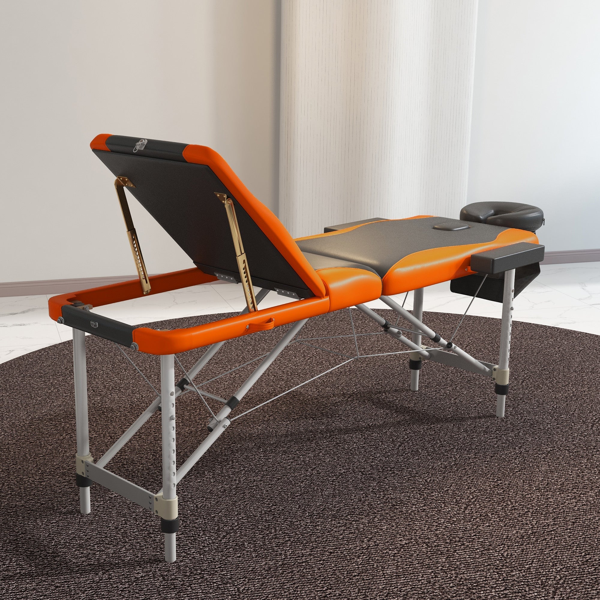 Foldable Portable Massage Table / Bed with Lifting Backrest -  Black and Orange HOMCOM