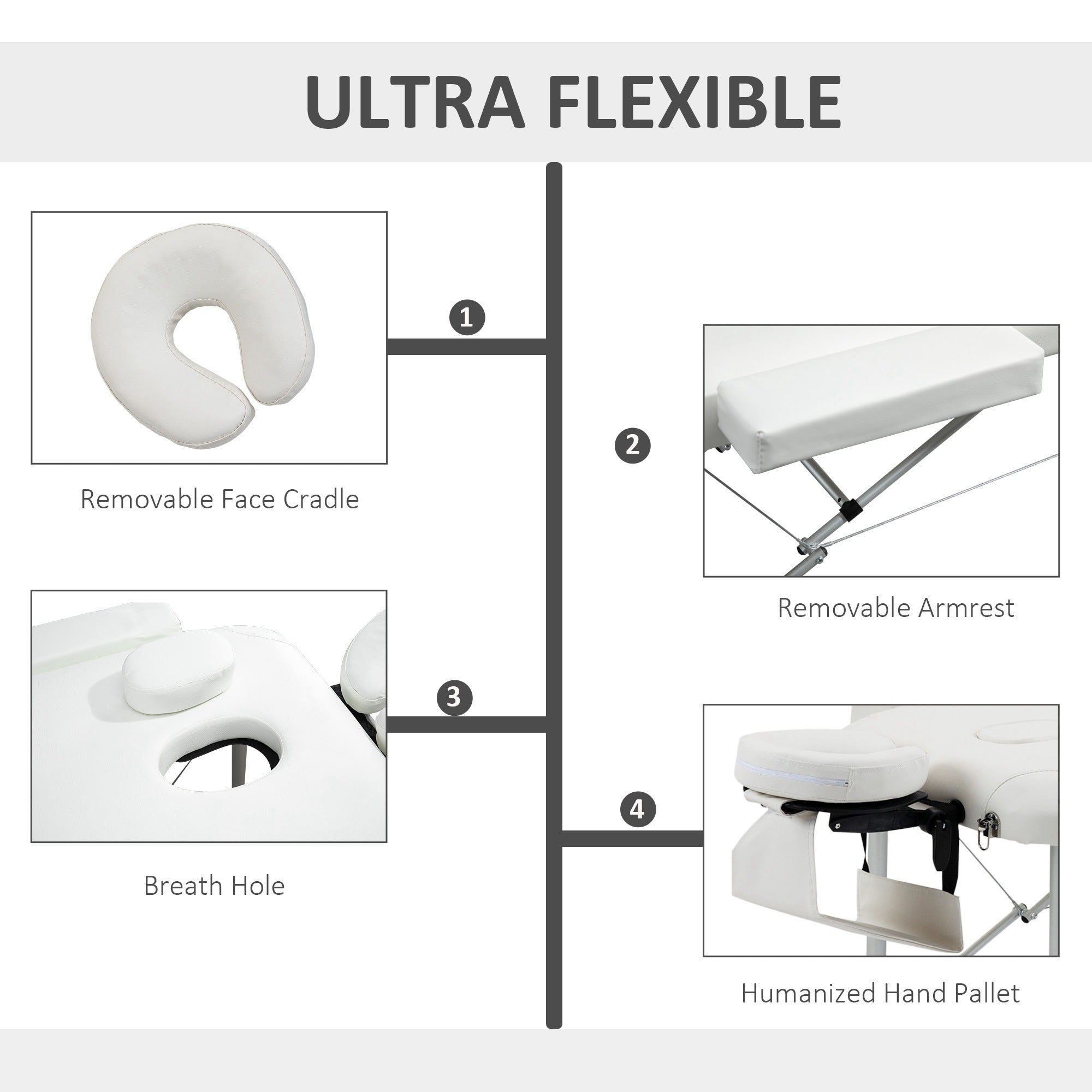 Portable Foldable Massage Table / Bed with Lifting Backrest and Carry Bag - 81 cm Width - White HOMCOM