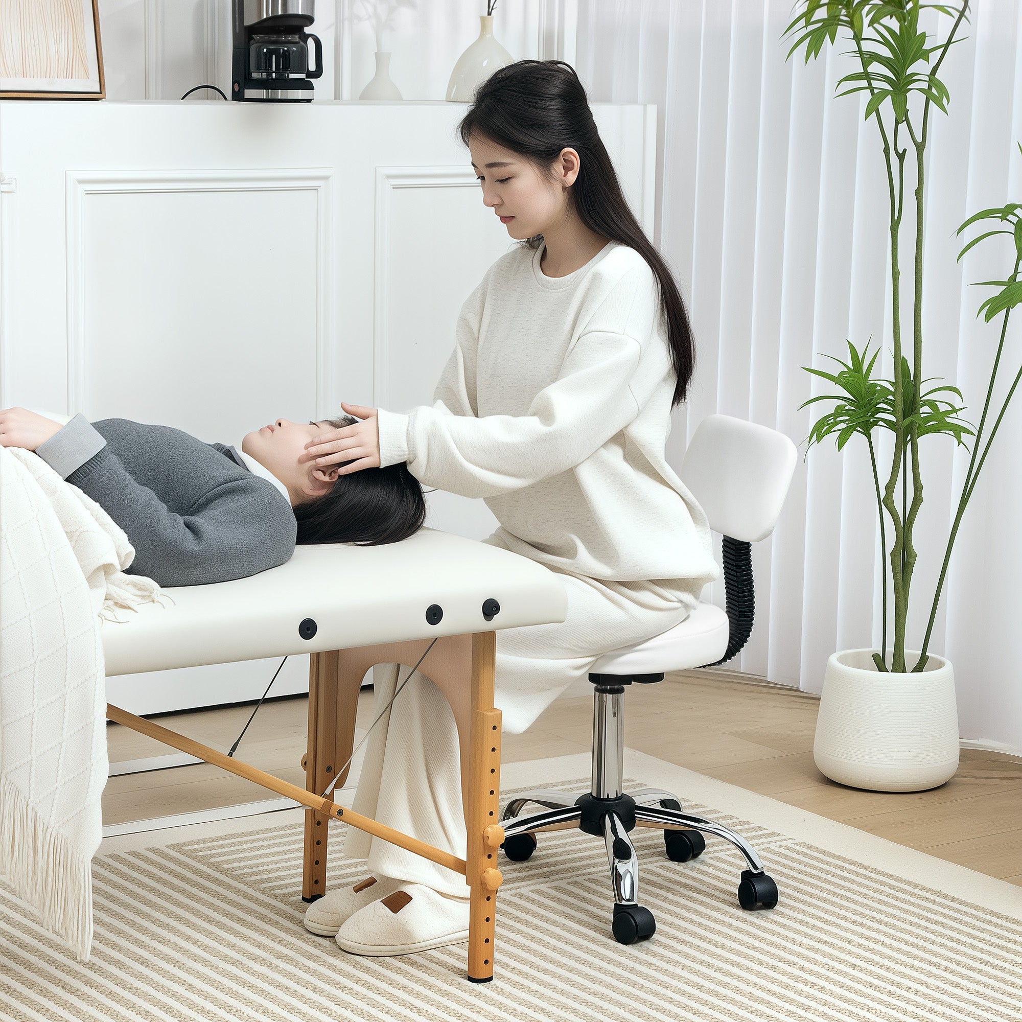 360° Swivel Seat Salon Stool - White HOMCOM