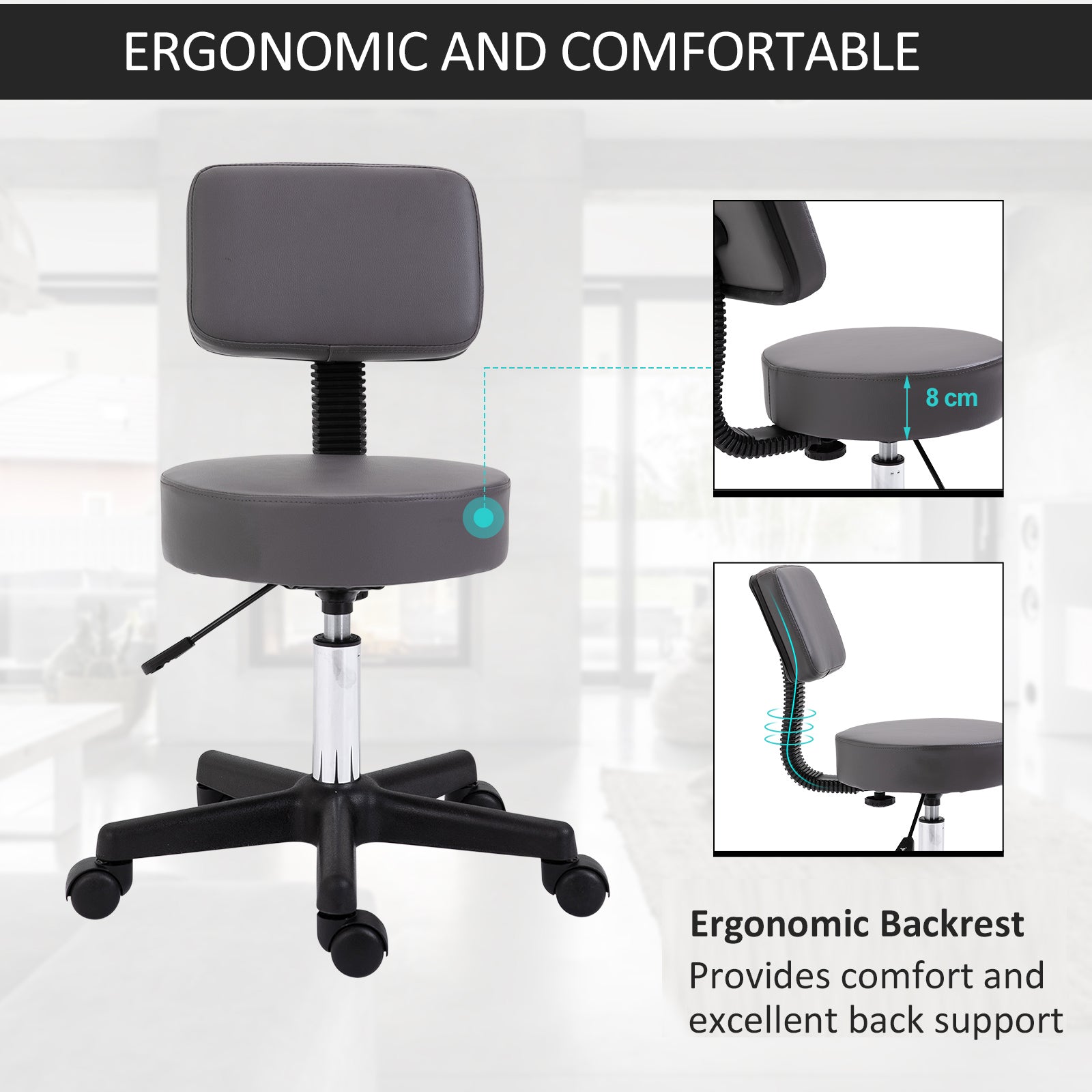 Beautician's Swivel Salon Chair - Grey HOMCOM