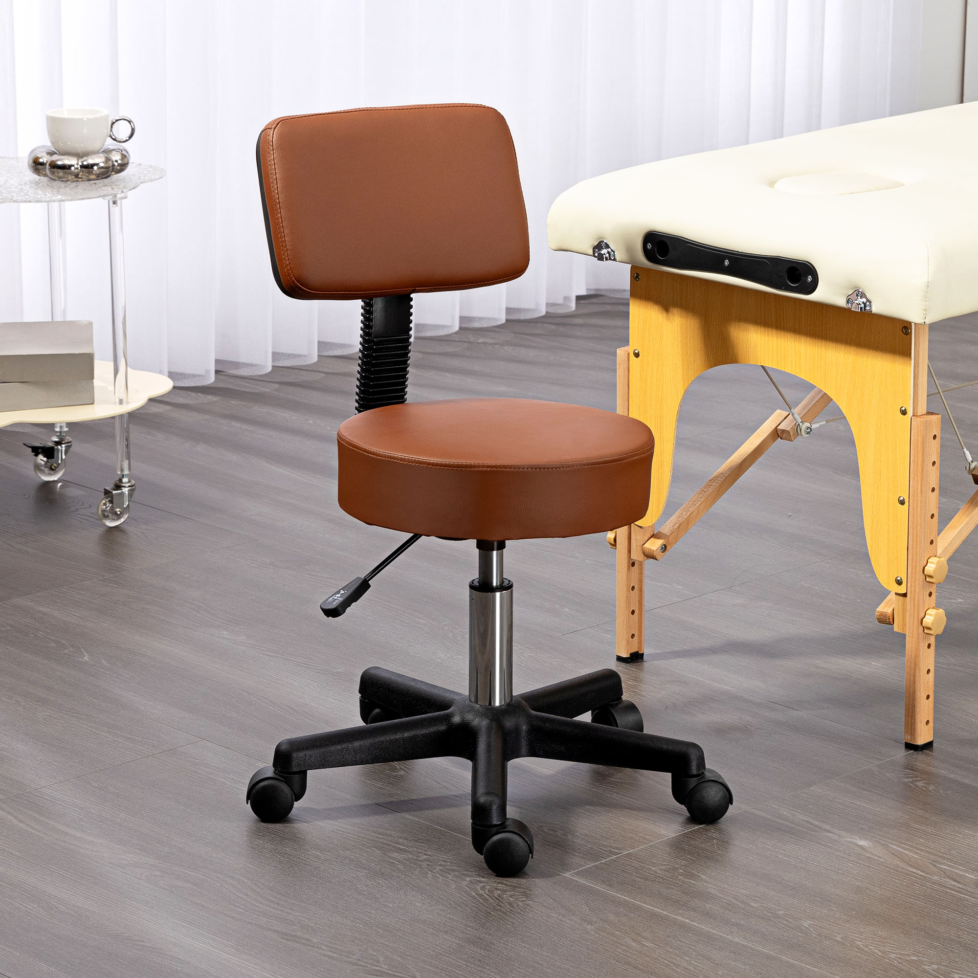 Beautician's Swivel Salon Chair - Brown / Tan HOMCOM
