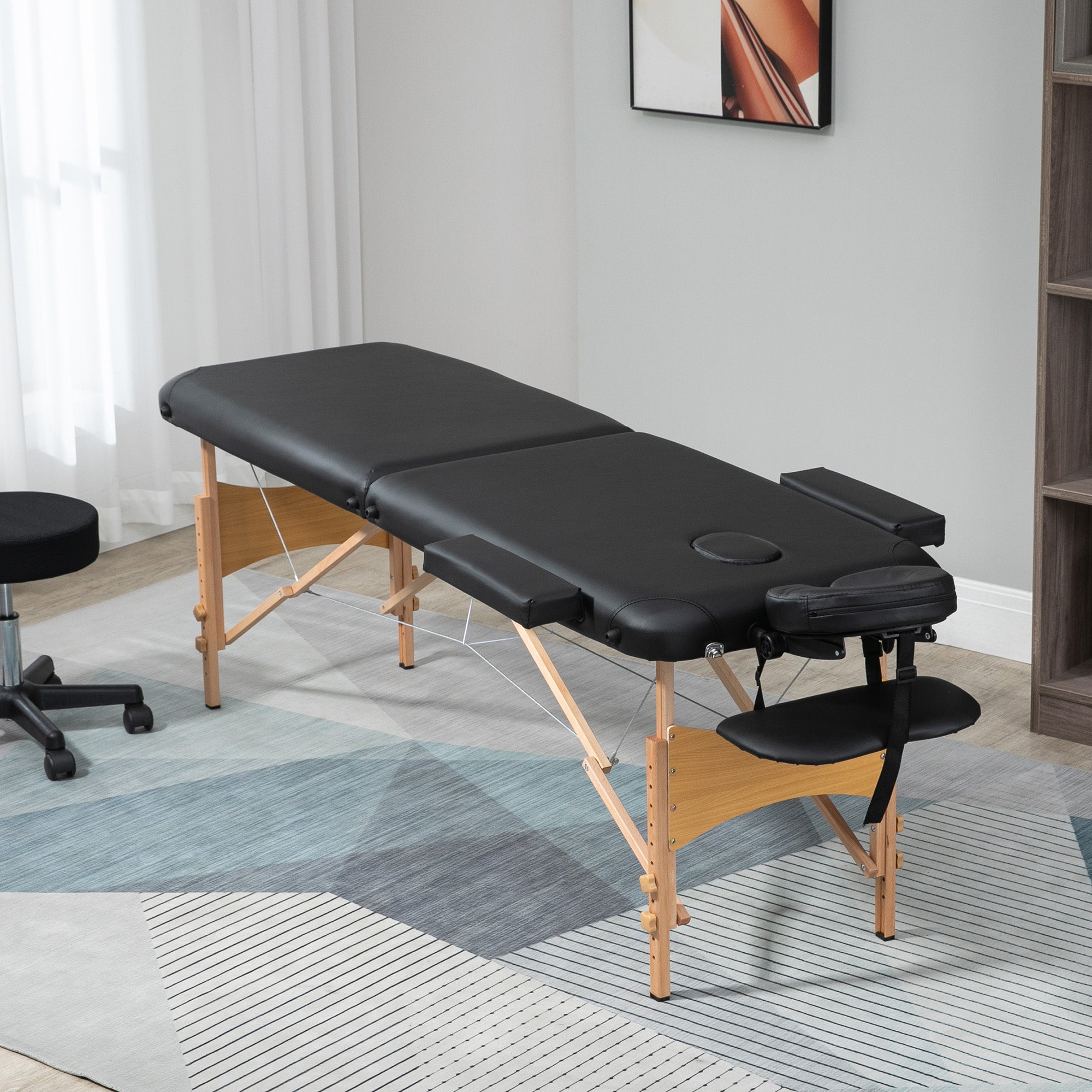 Folding Portable Massage Table / Bed with Wooden Frame - Black HOMCOM