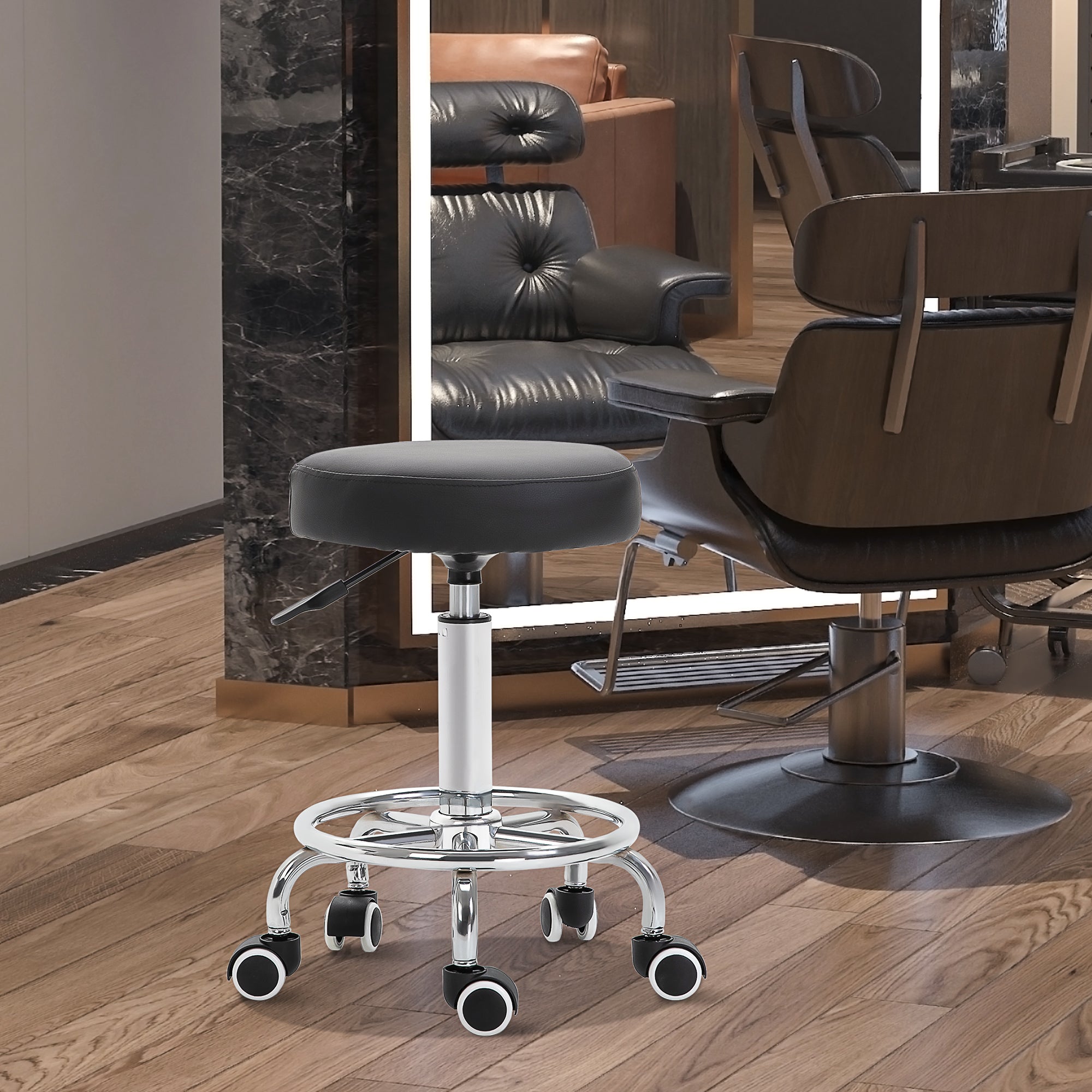 Round Rolling Stool for Salon, Massage, Spa, Home - Black Vinsetto