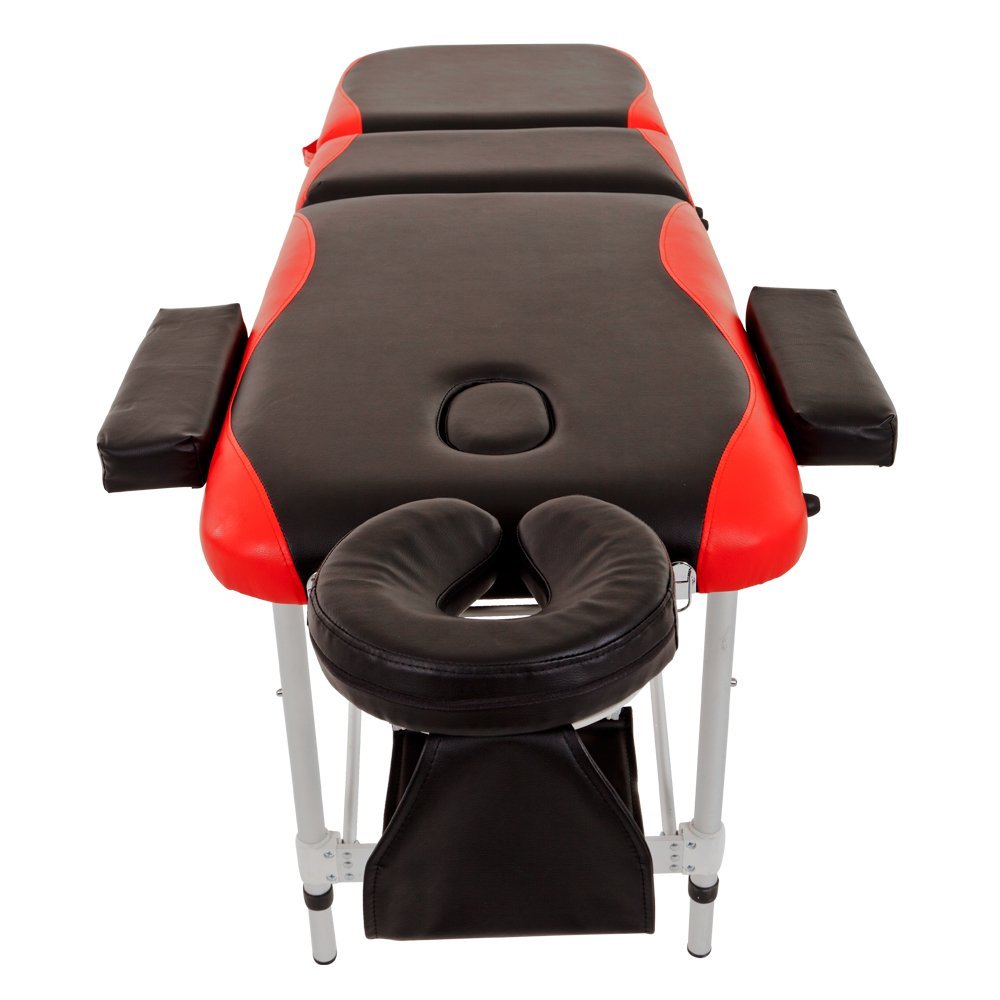 Portable Aluminium Massage Table with Lifting Backrest and Carrying Bag - Black and Red Titbit