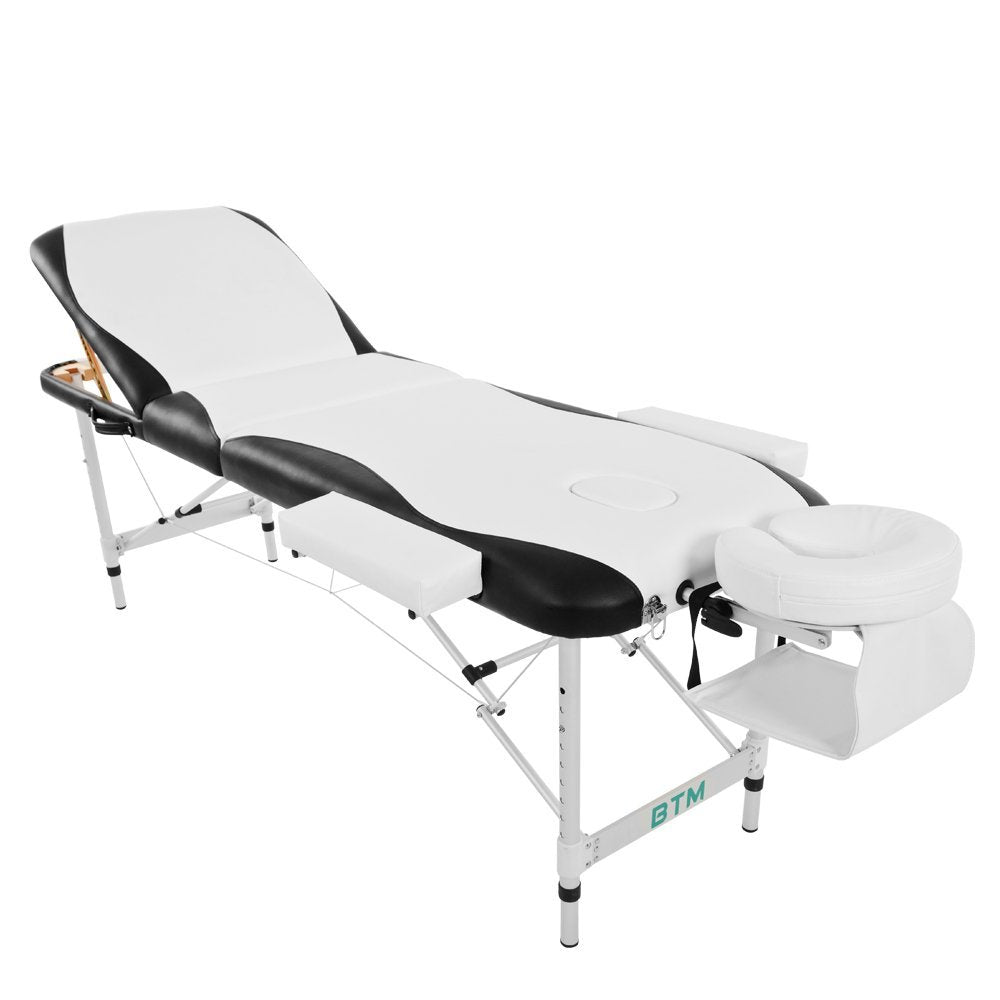 Portable Aluminium Massage Table with Lifting Backrest and Carrying Bag - White Titbit