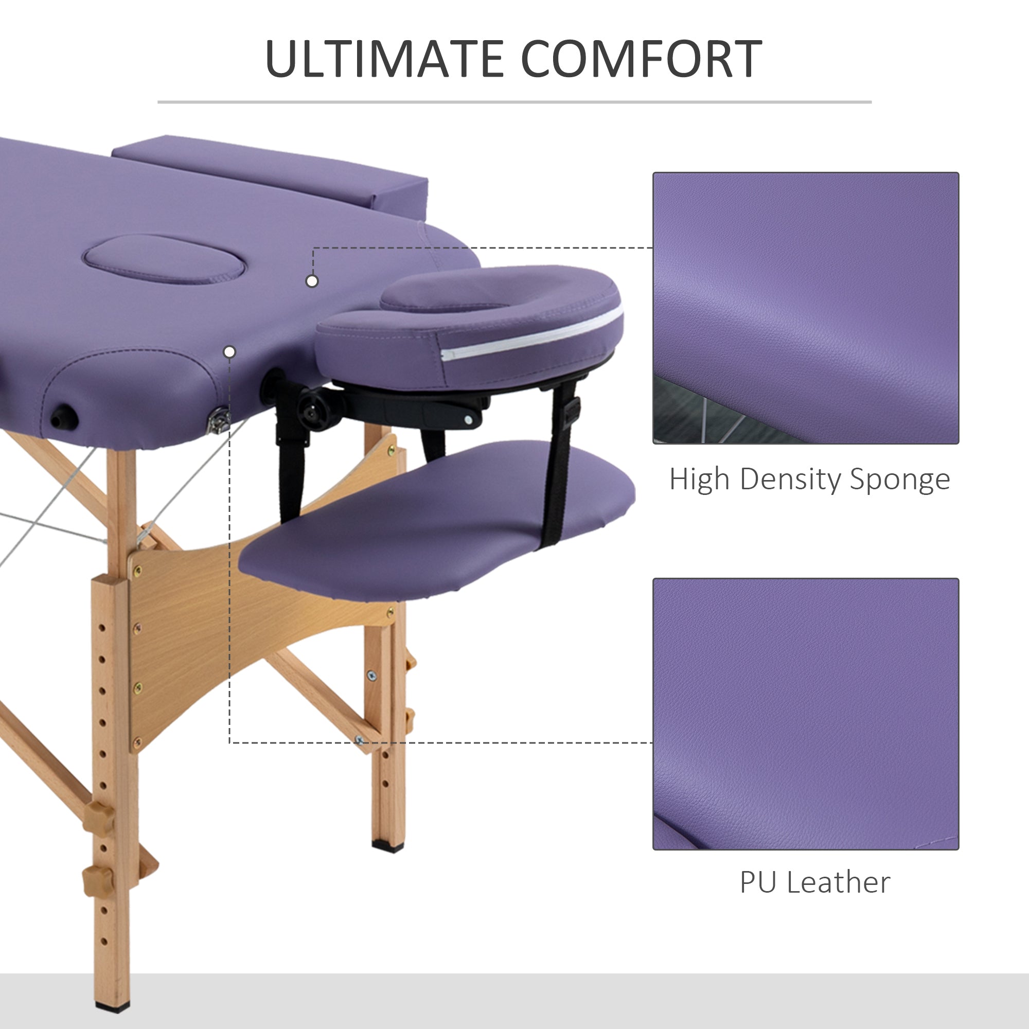 Folding Portable Massage Table / Bed with Wooden Frame - Purple HOMCOM
