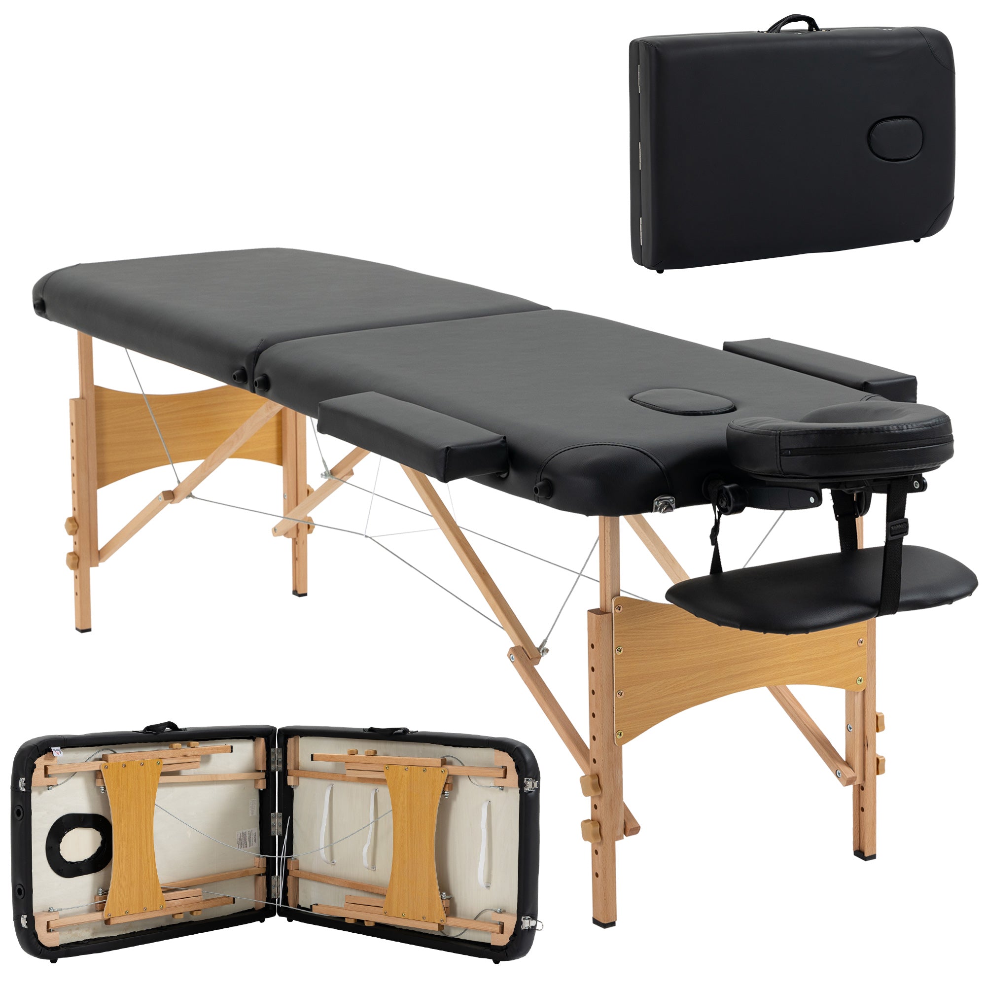 Folding Portable Massage Table / Bed with Wooden Frame - Black HOMCOM