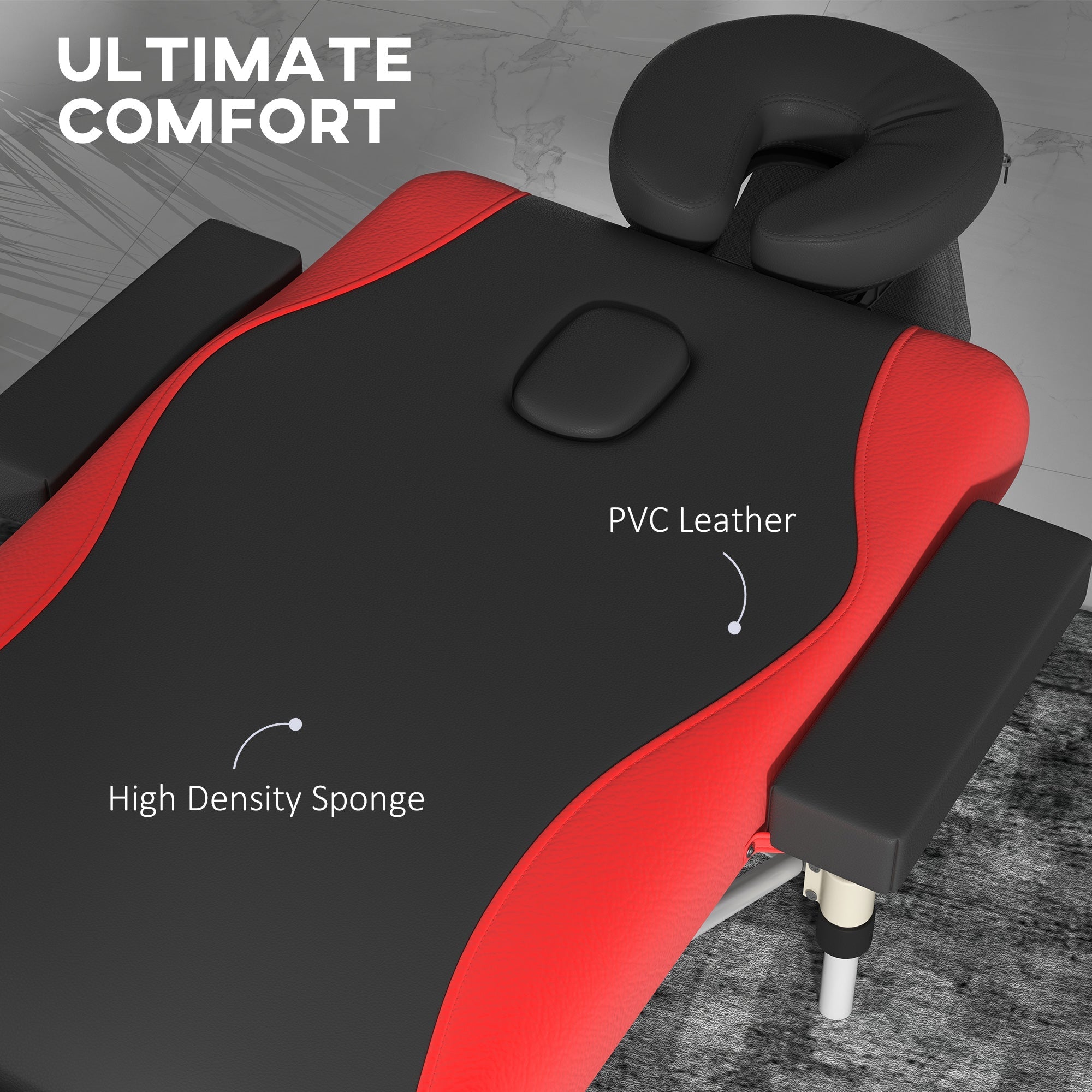 Extra Wide Foldable Portable Massage Table / Bed with Lifting Backrest - Black and Red HOMCOM