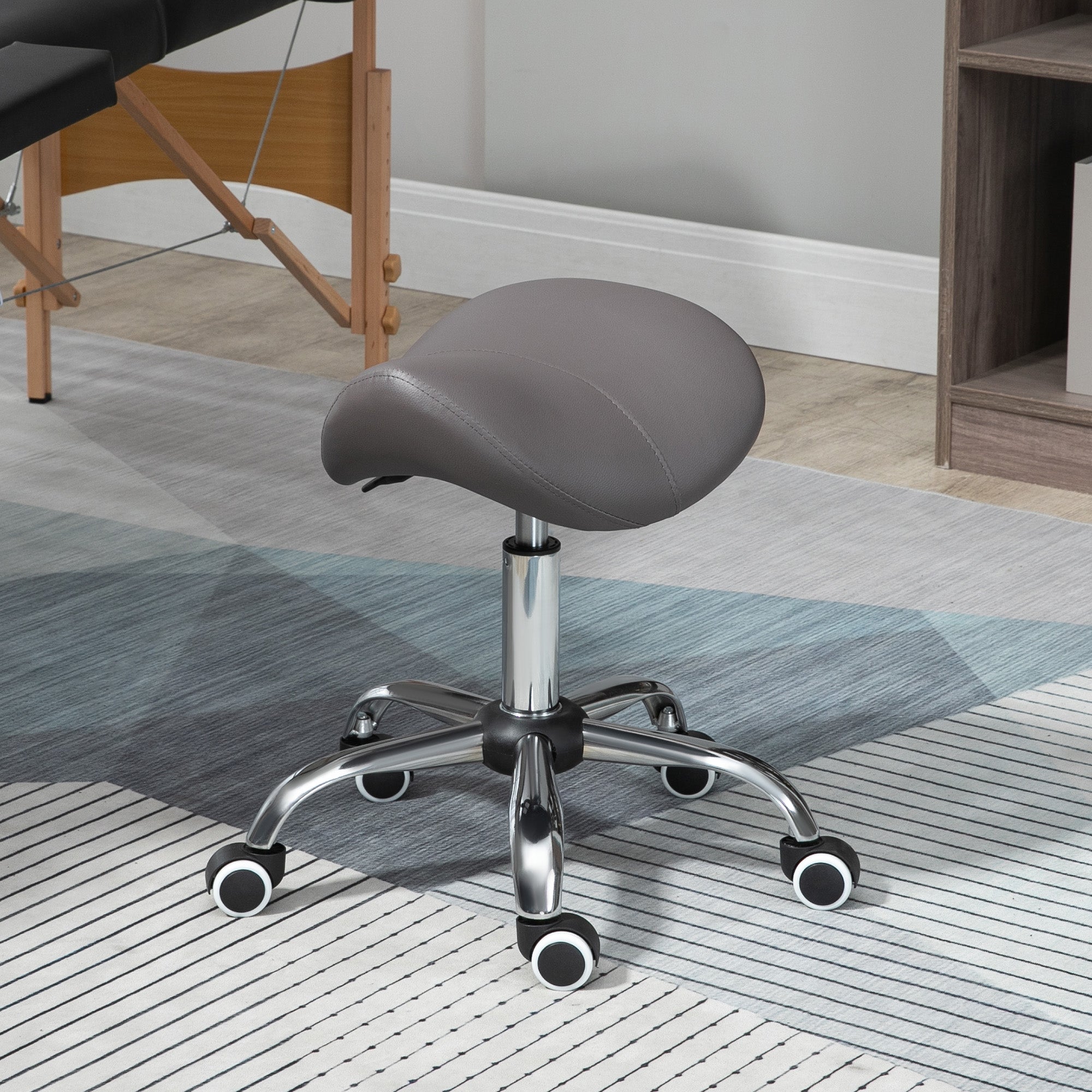Cosmetic Saddle Stool with 360° Rotate - Grey HOMCOM