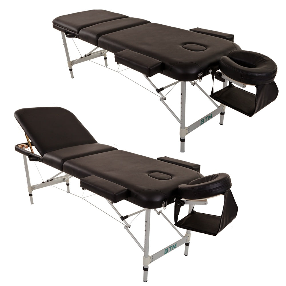 Portable Aluminium Massage Table with Lifting Backrest and Carrying Bag - Black Titbit