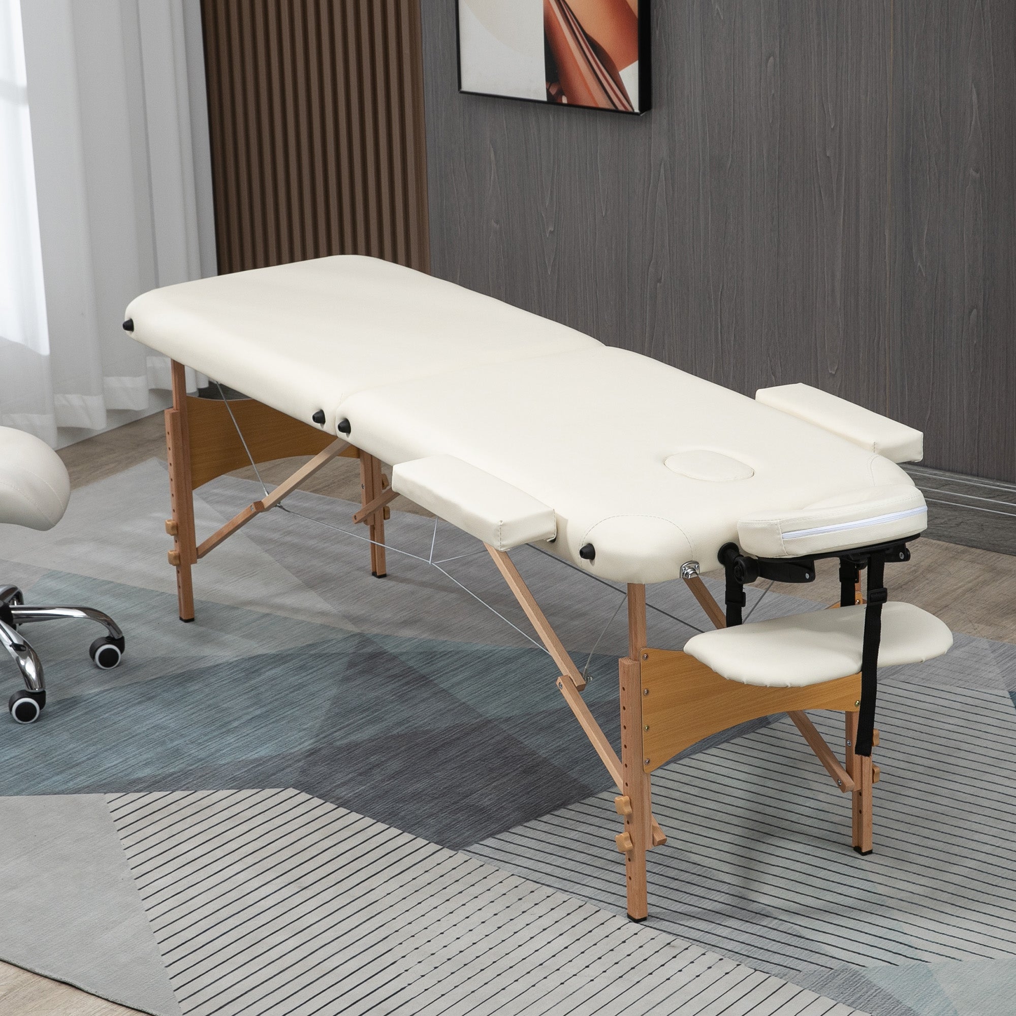 Portable Massage Table / Bed with Wooden Frame - Cream HOMCOM