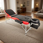 Portable Aluminium Massage Table with Lifting Backrest and Carrying Bag - Black and Red Titbit