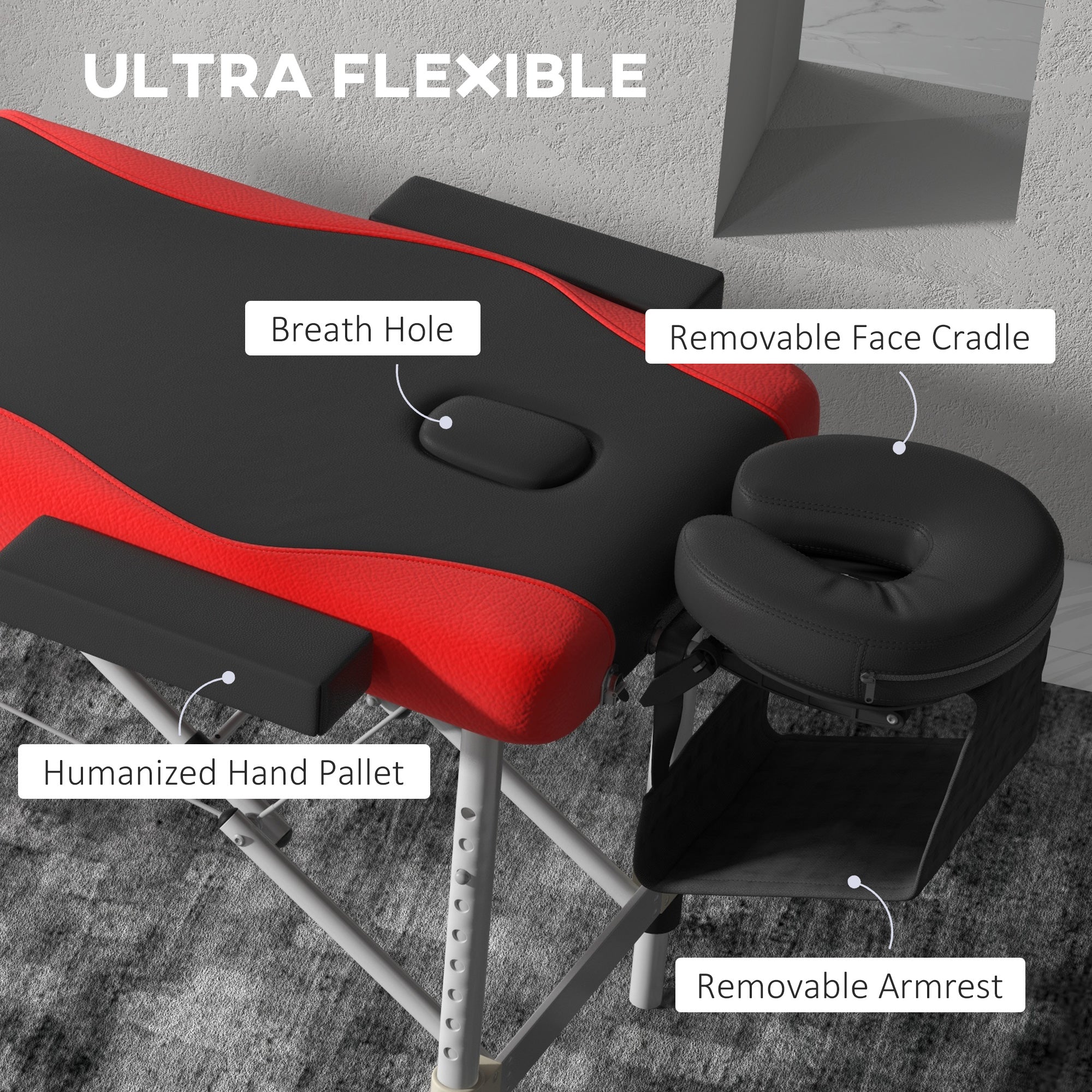 Extra Wide Foldable Portable Massage Table / Bed with Lifting Backrest - Black and Red HOMCOM