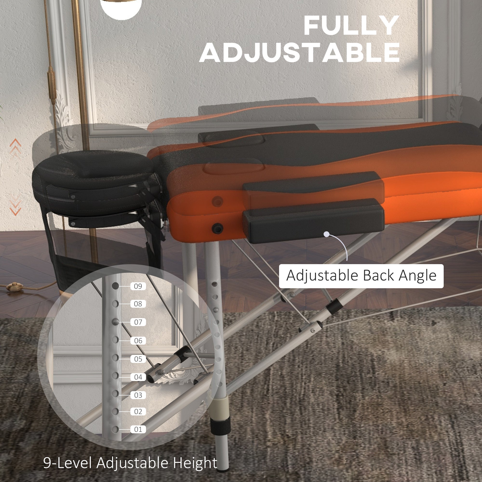Foldable Portable Massage Table / Bed with Lifting Backrest -  Black and Orange HOMCOM