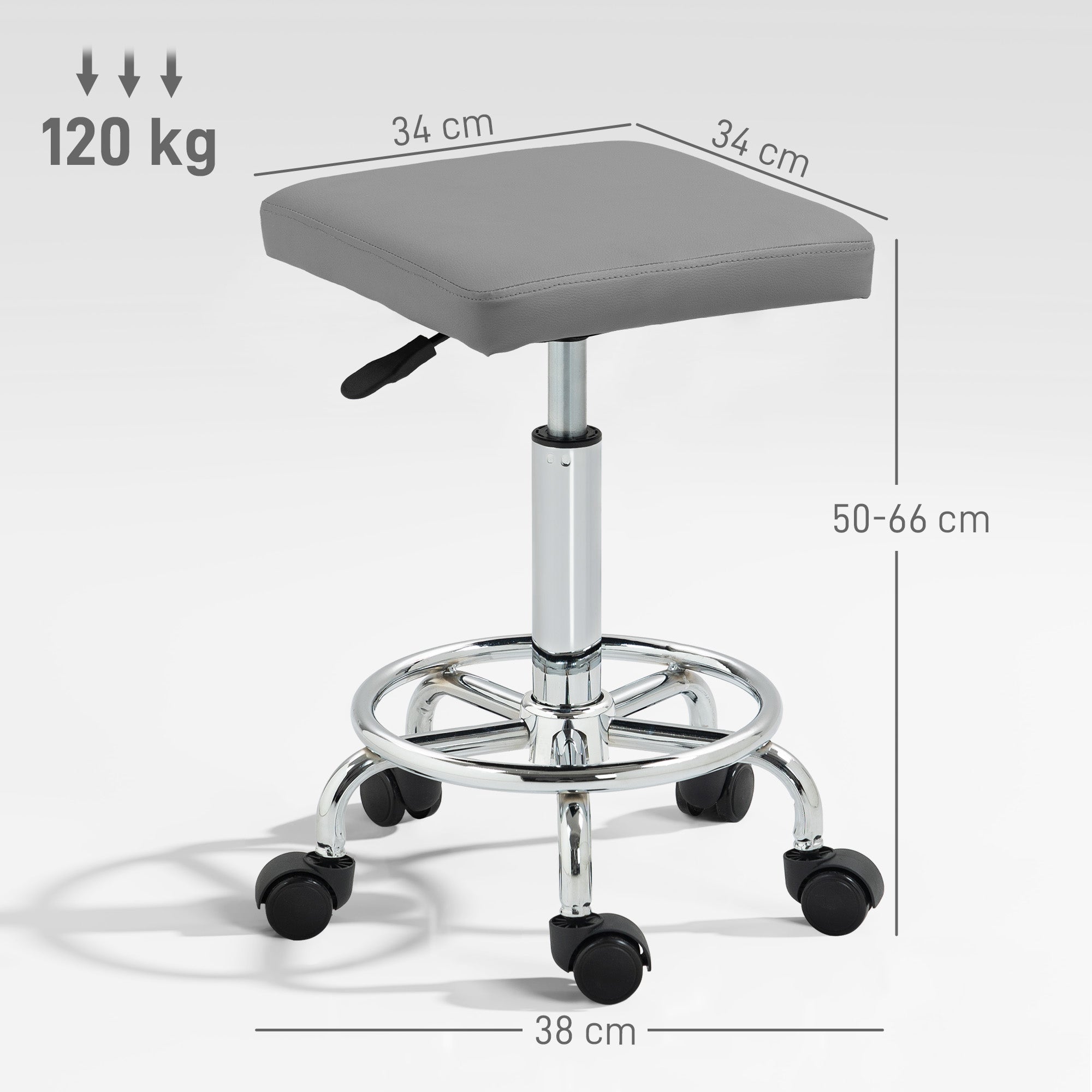 Faux Leather Padded Salon Stool - Grey HOMCOM