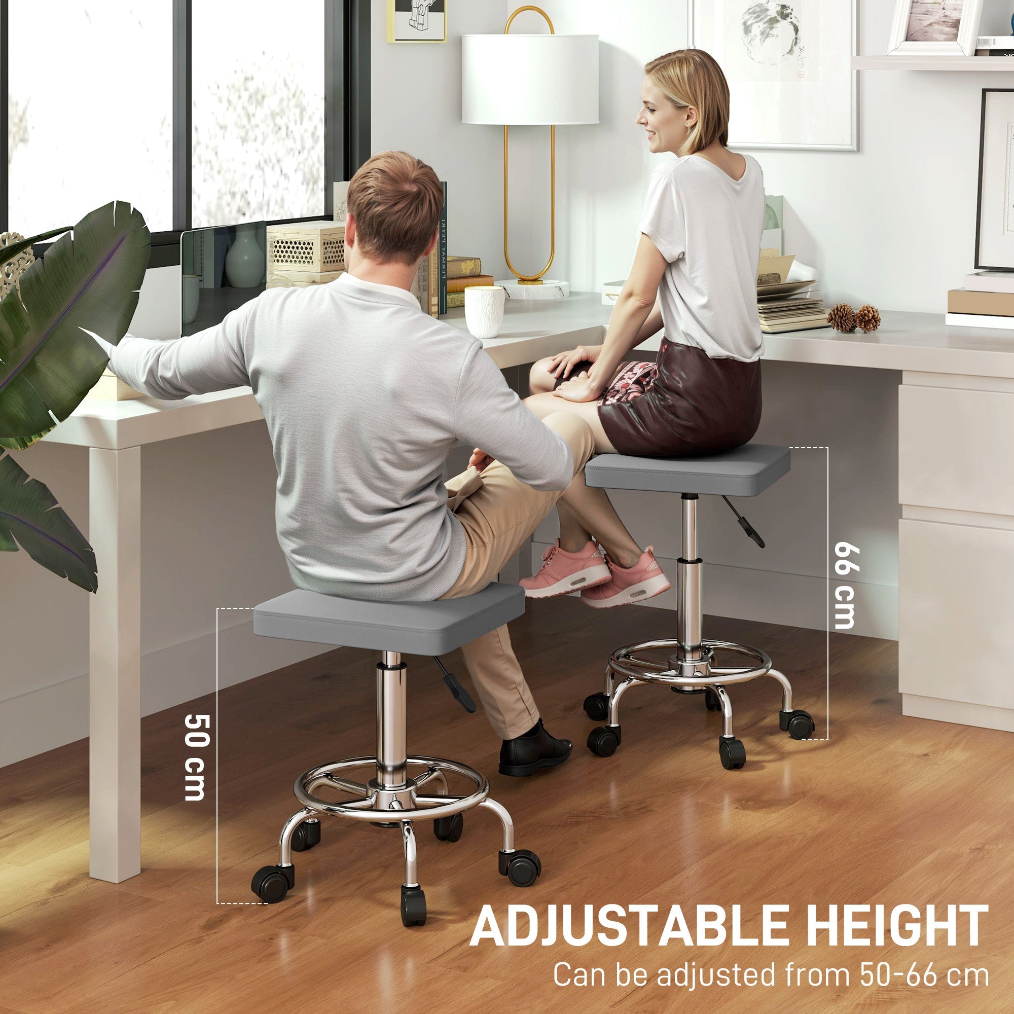 Faux Leather Padded Salon Stool - Grey HOMCOM