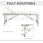 Portable Foldable Massage Table / Bed with Lifting Backrest and Carry Bag - 81 cm Width - White HOMCOM