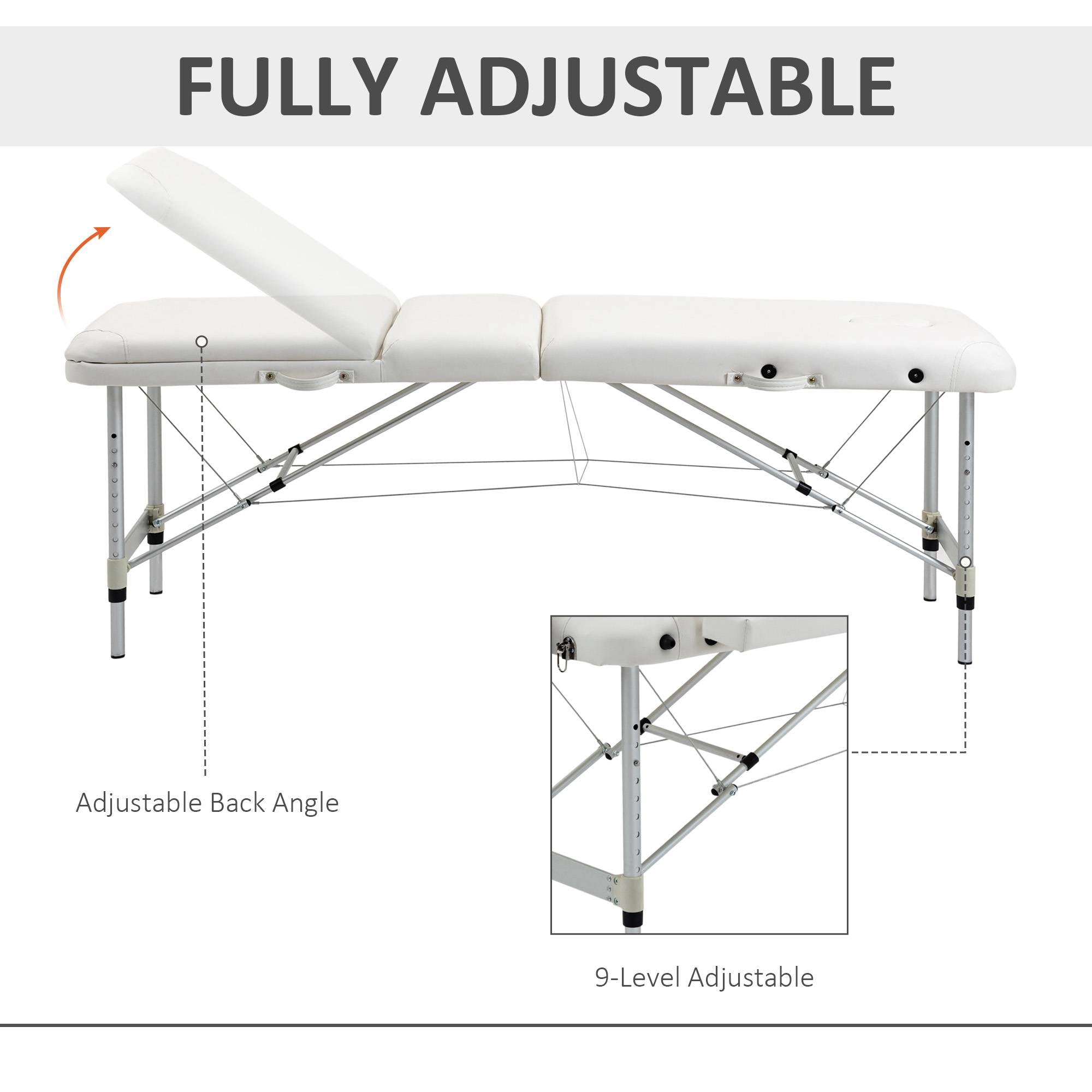 Portable Foldable Massage Table / Bed with Lifting Backrest and Carry Bag - 81 cm Width - White HOMCOM