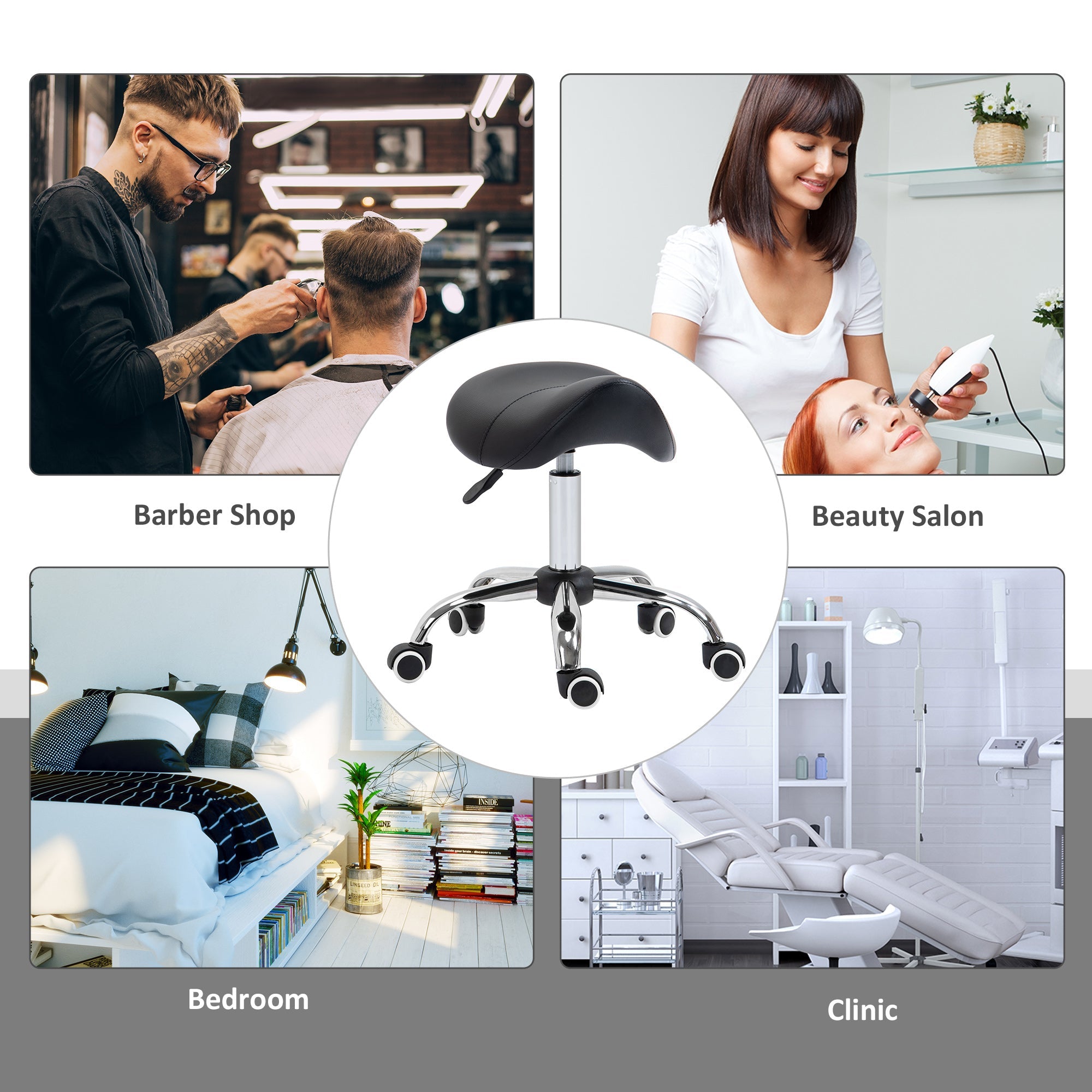 Cosmetic Saddle Stool with 360° Rotate  - Black HOMCOM