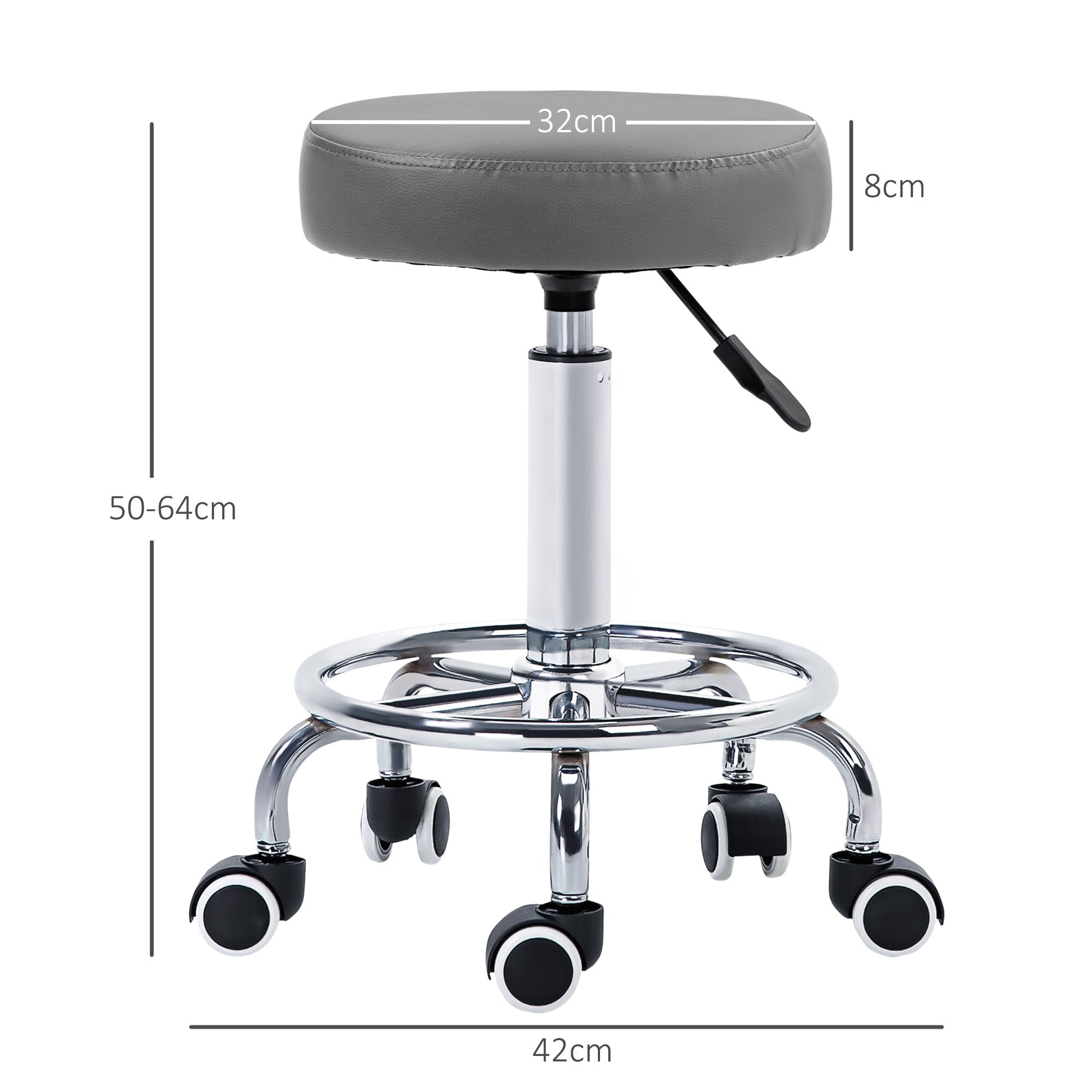 Rolling Stool for Salon, Massage, Spa - Grey Vinsetto